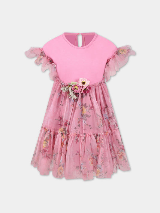 Vestito rosa per bambina con fiori,Monnalisa,110903 0623 0094