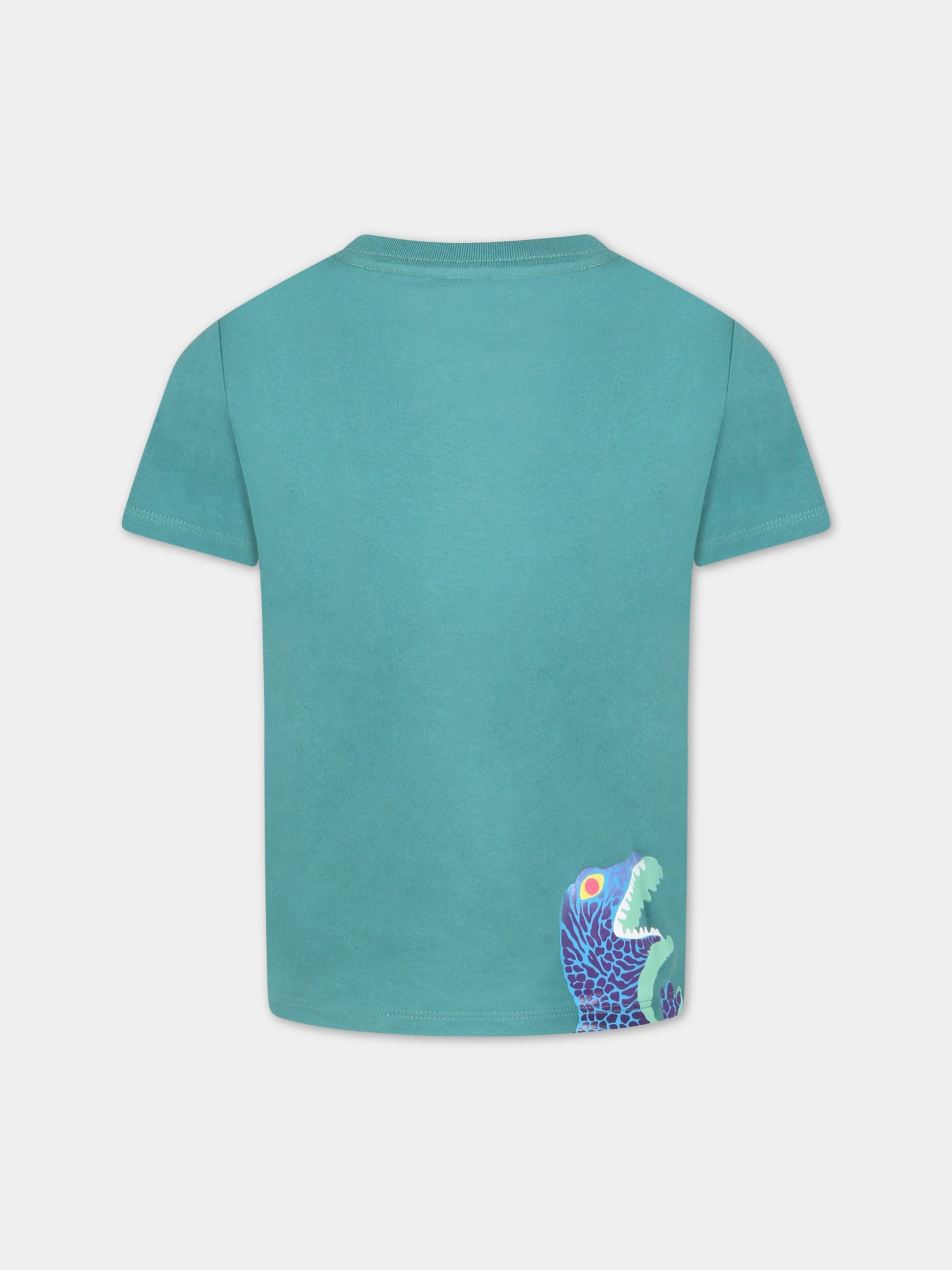 T-shirt verde per bambino con dinosauro,Paul Smith Junior,P25106 663