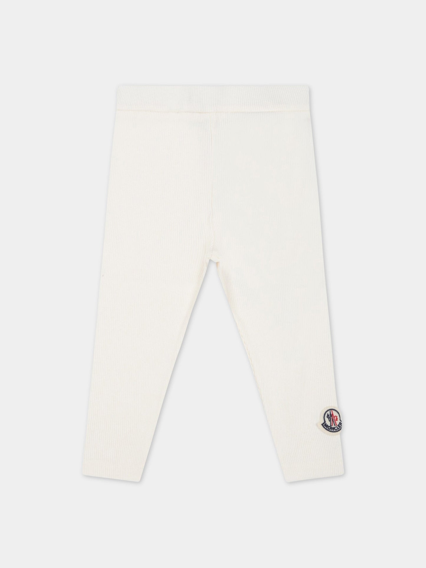 Leggings bianco per neonati con patch,Moncler Kids,951 8H00003 899QJ 034