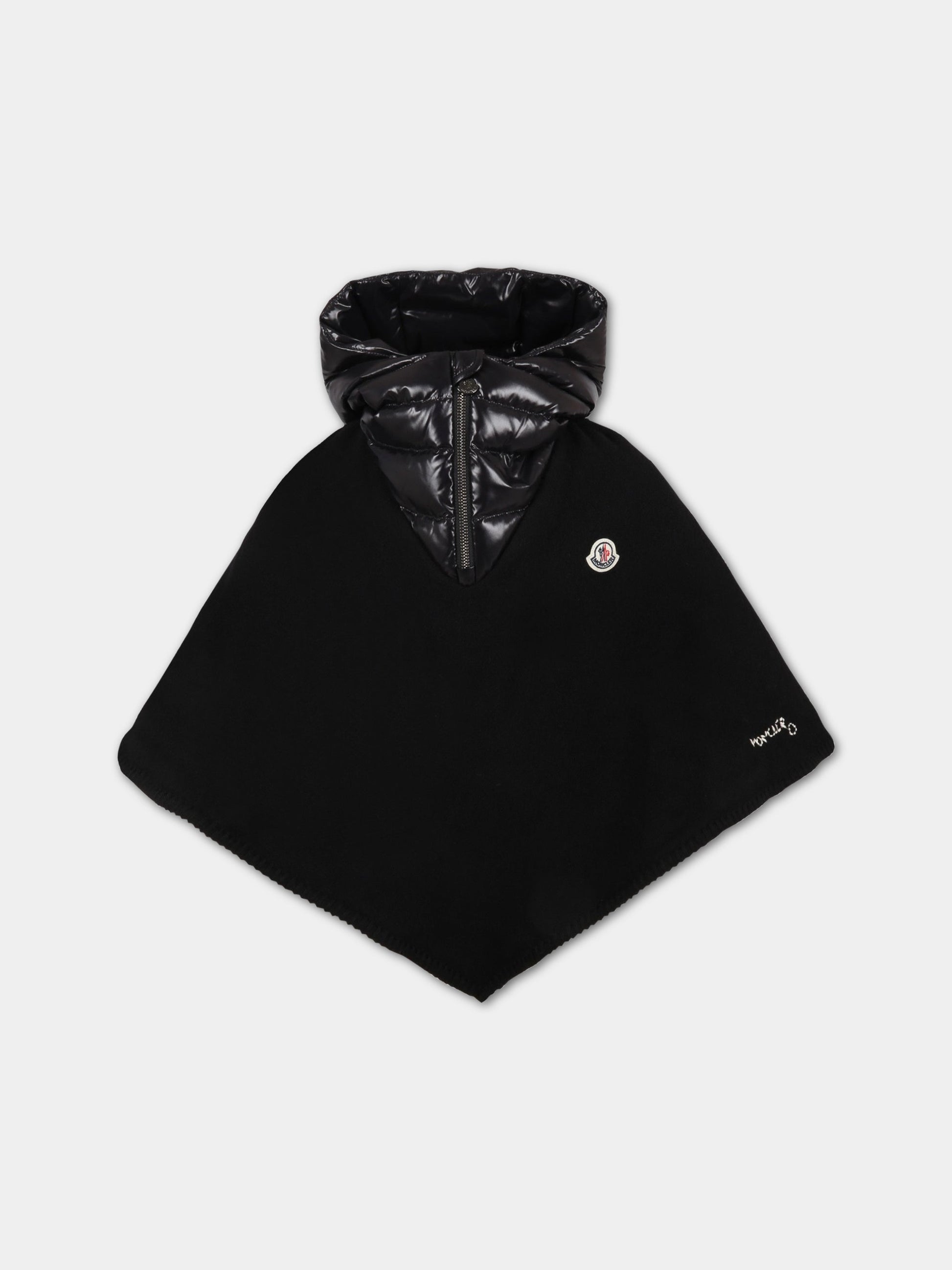 Poncho nero per bambini con patch logato e logo ricamato,Moncler Kids,954 3G00001 0U077 999