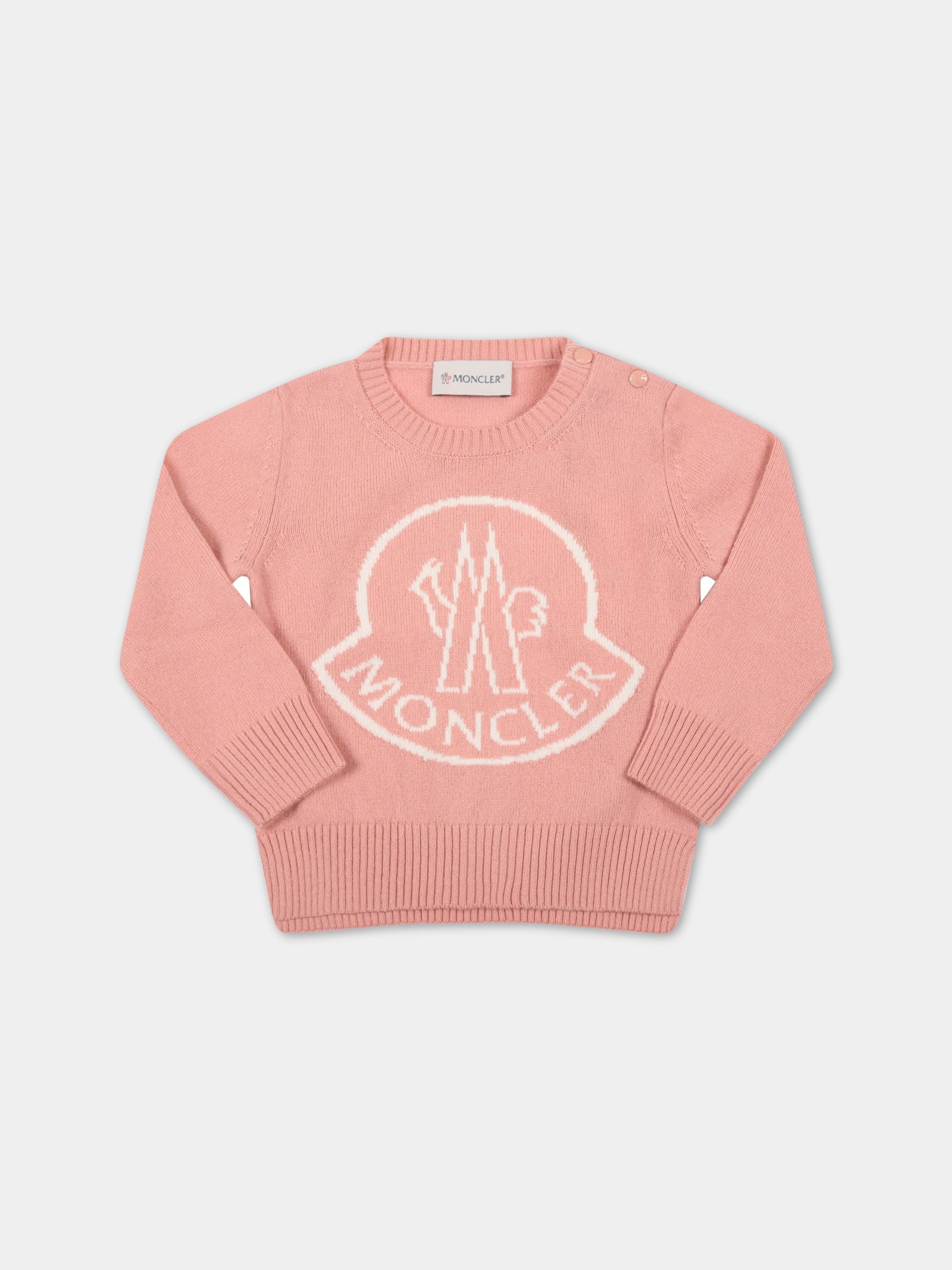 Maglione rosa per neonata con logo,Moncler Kids,951 9C00002 M1127 521