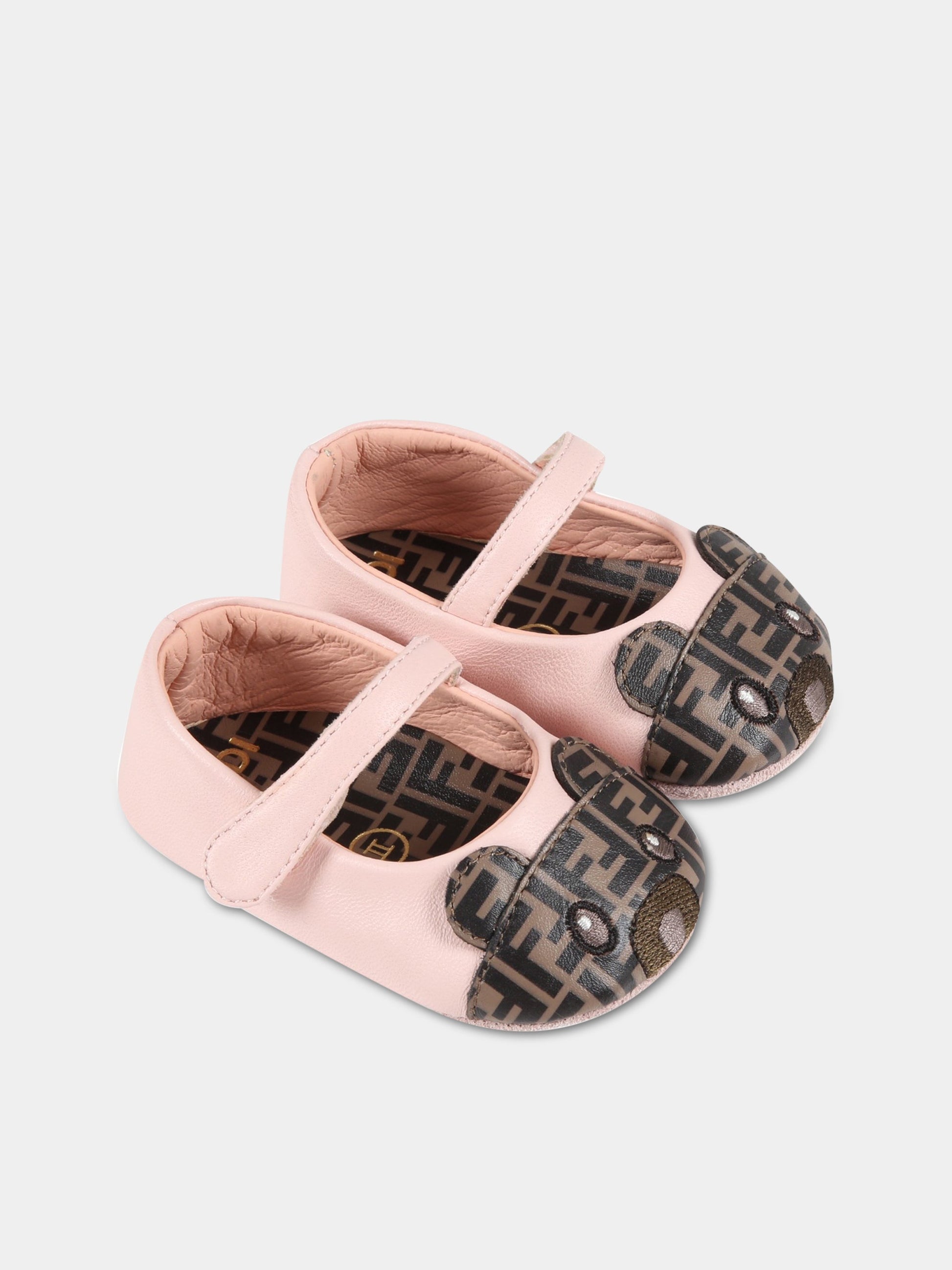 Ballerine rosa per neonata con orso e iconiche FF,Fendi Kids,BFR089 AASY F0WM9