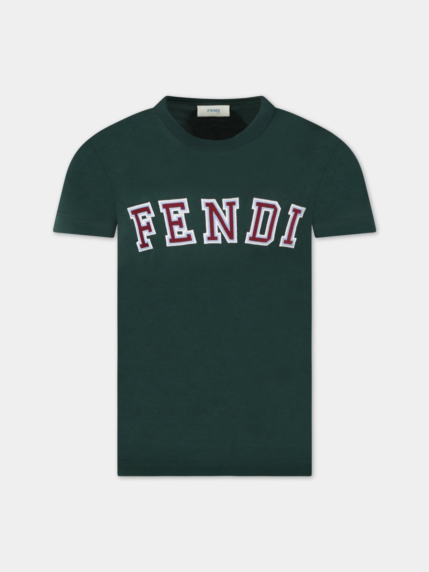 T-shirt verde per bambino con logo,Fendi Kids,JUI134 7AJ F1I13