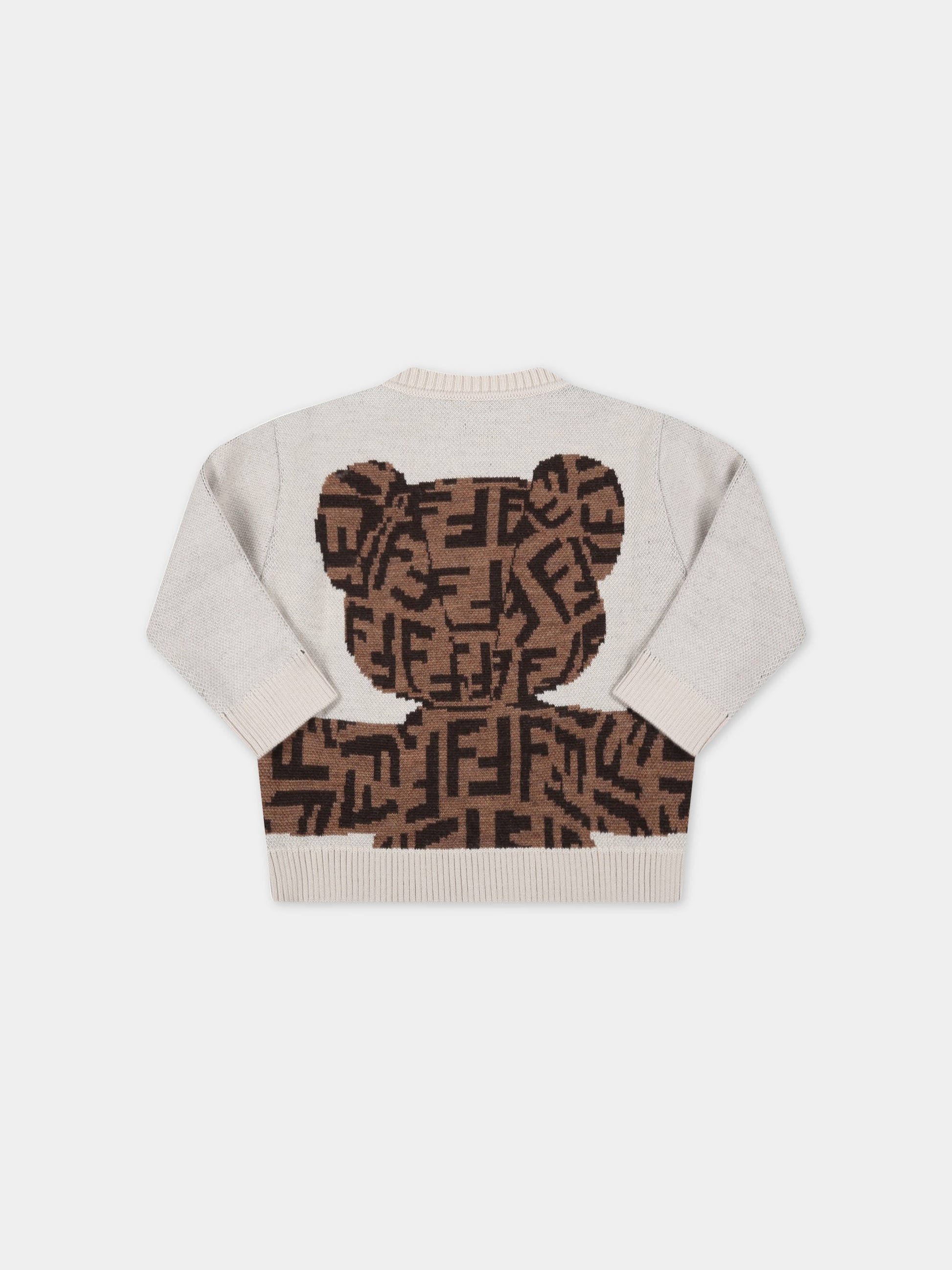 Maglione beige per neonati con orso,Fendi Kids,BUG103 AJ3E F0TU9