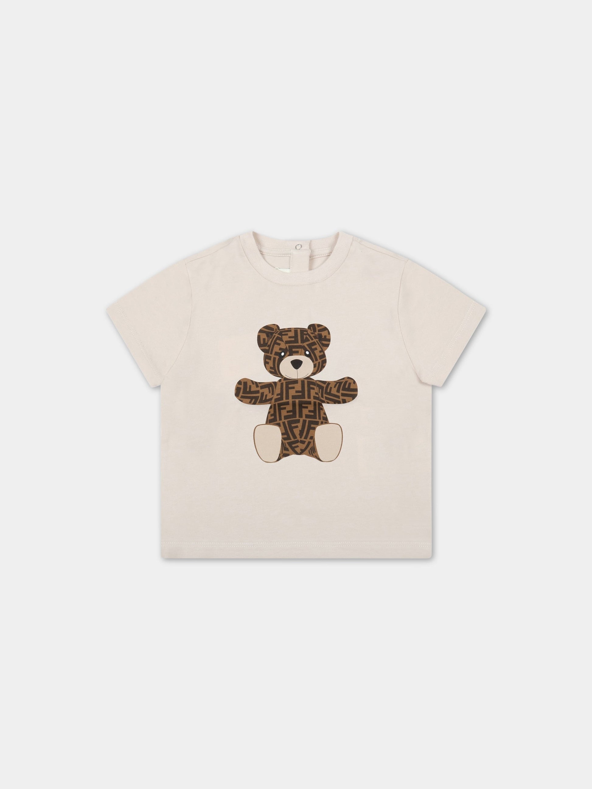 T-shirt beige per neonati con orso,Fendi Kids,BUI050 ST8 F19J5