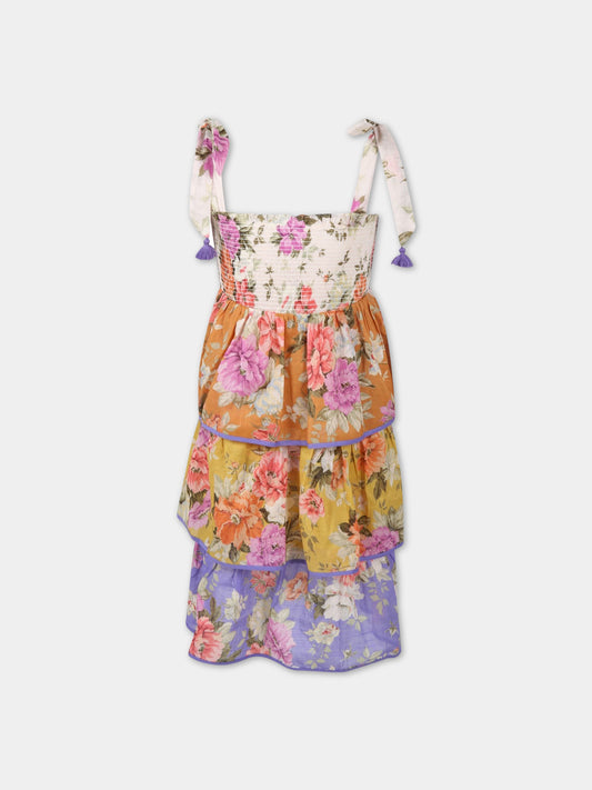 Vestito multicolor per bambina con fiori,Zimmermann,6413DSS223