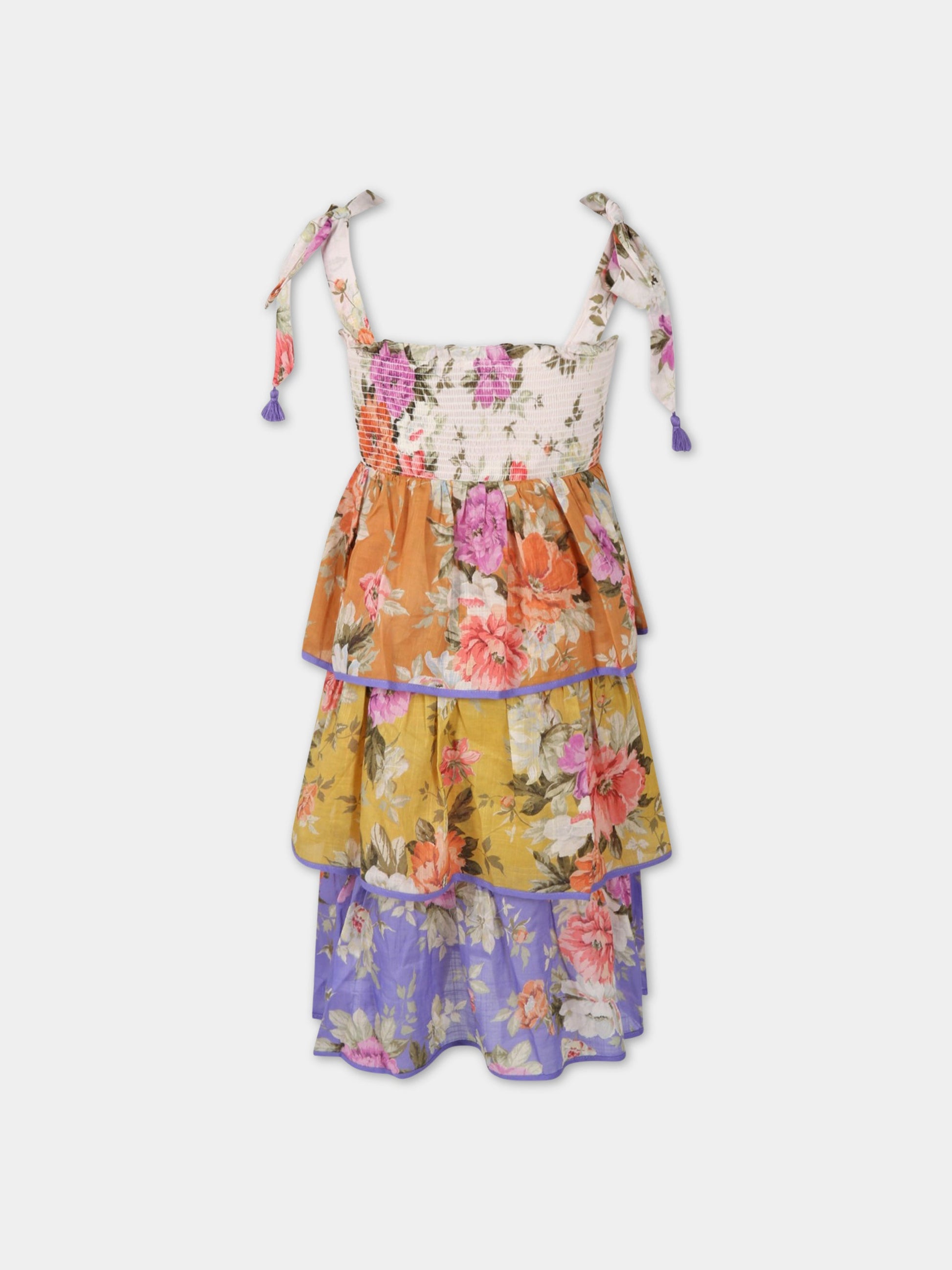 Vestito multicolor per bambina con fiori,Zimmermann,6413DSS223