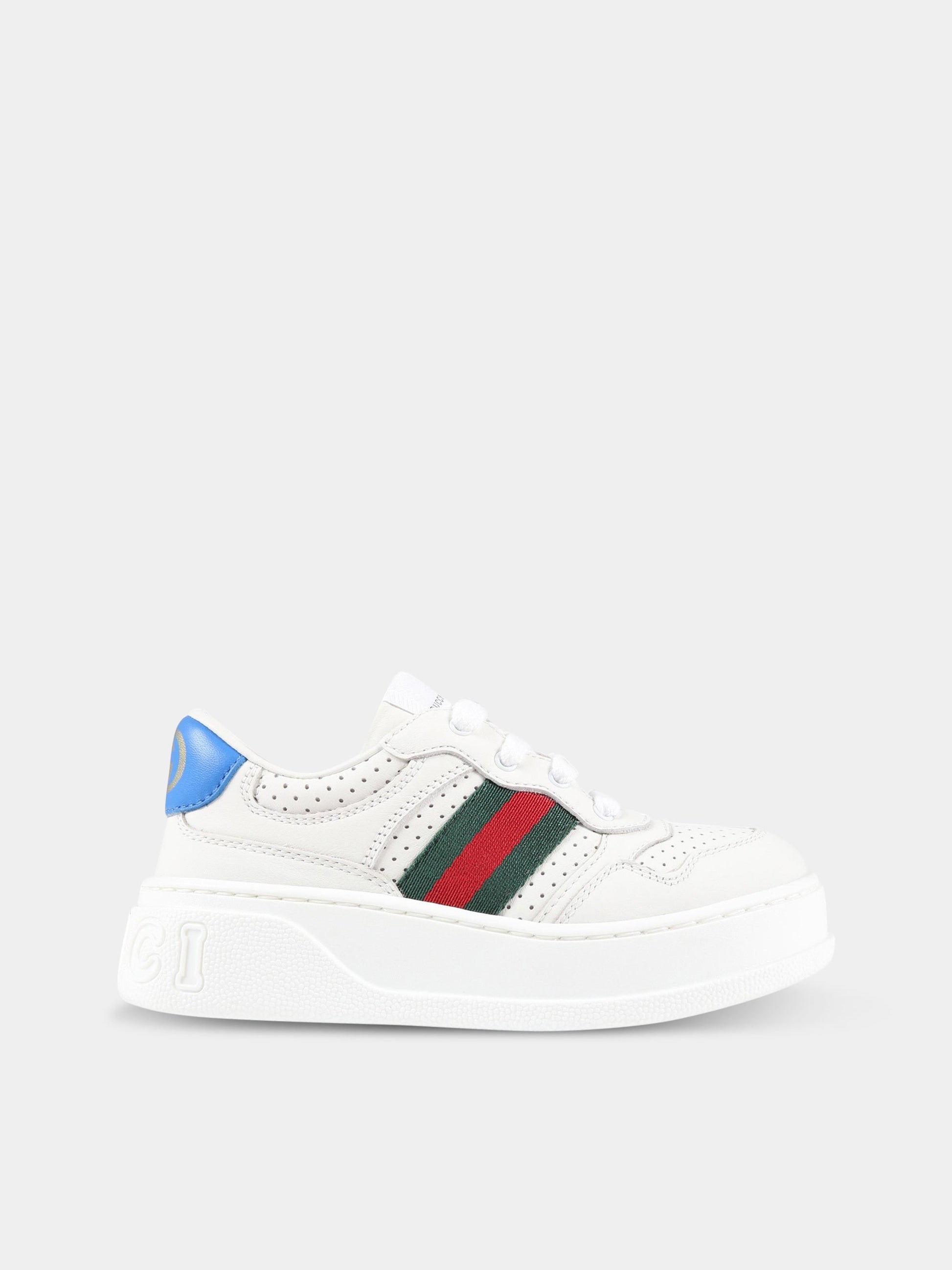 Sneakers bianche per bambini con dettaglio Web,Gucci Kids,702914/16 UPG10 9060