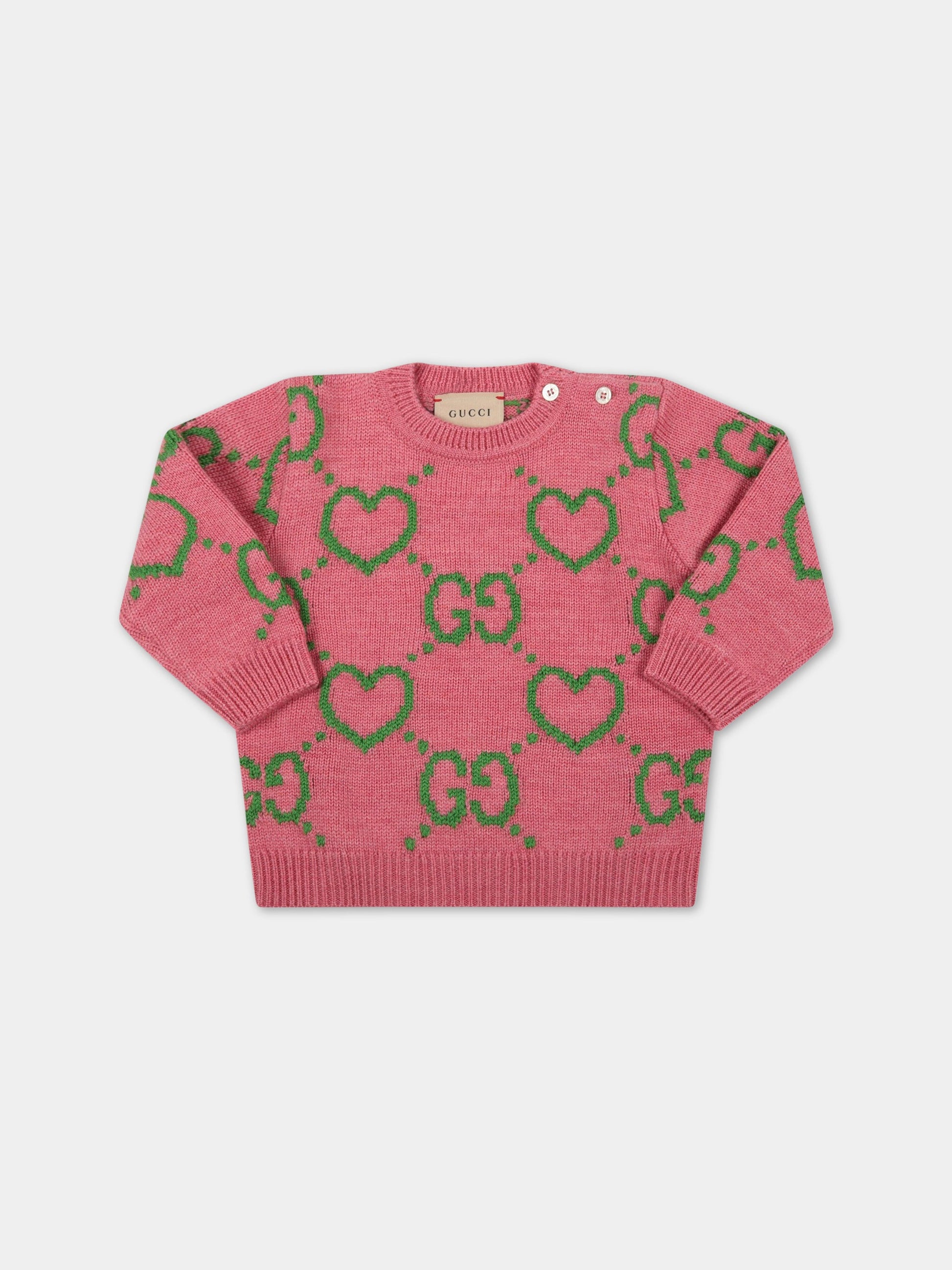 Maglione rosa per neonata con doppia GG,Gucci Kids,691866 XKCHQ 5927