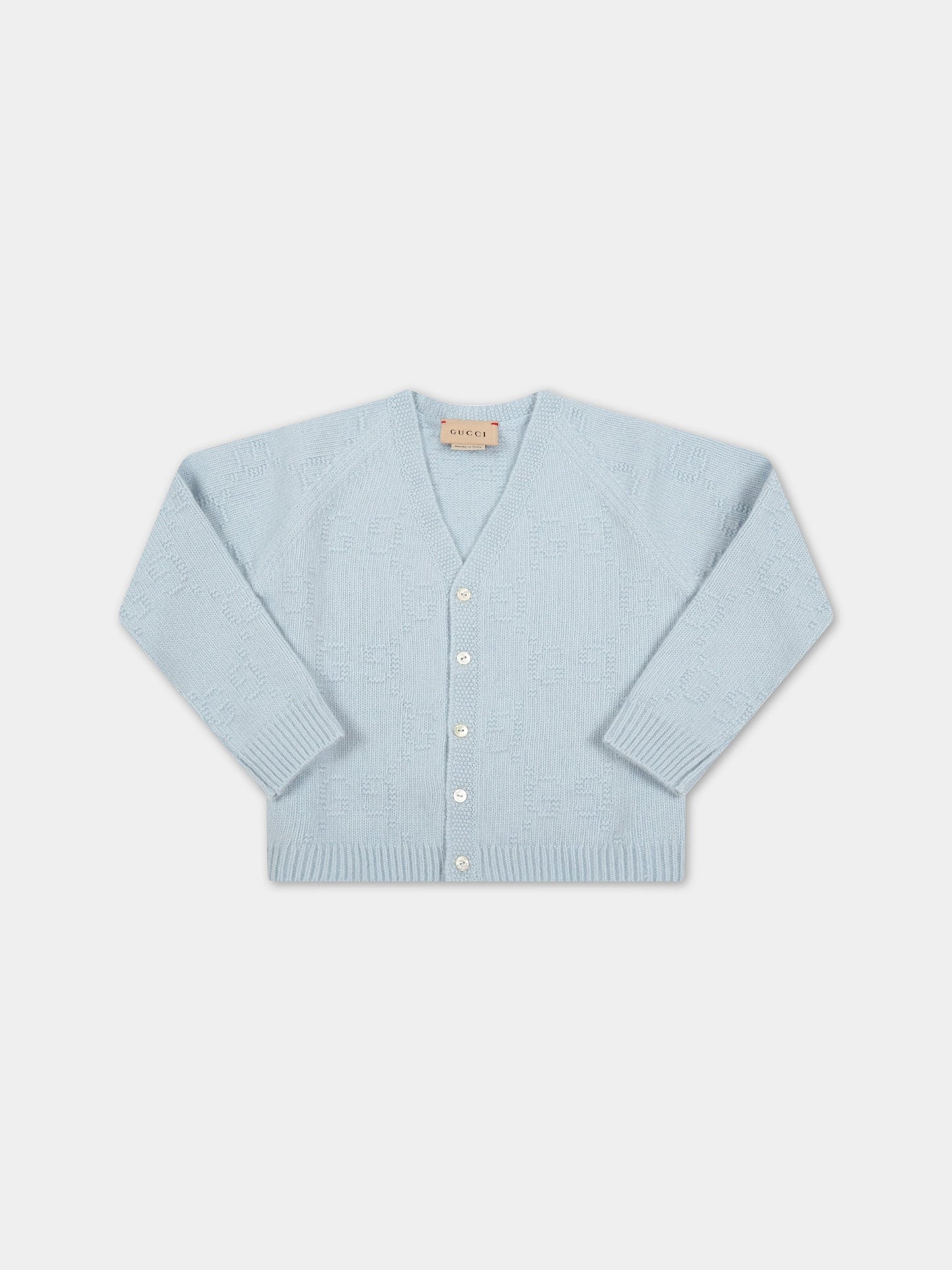 Cardigan celeste per neonati con doppia GG,Gucci Kids,699327 XKB5X 4850