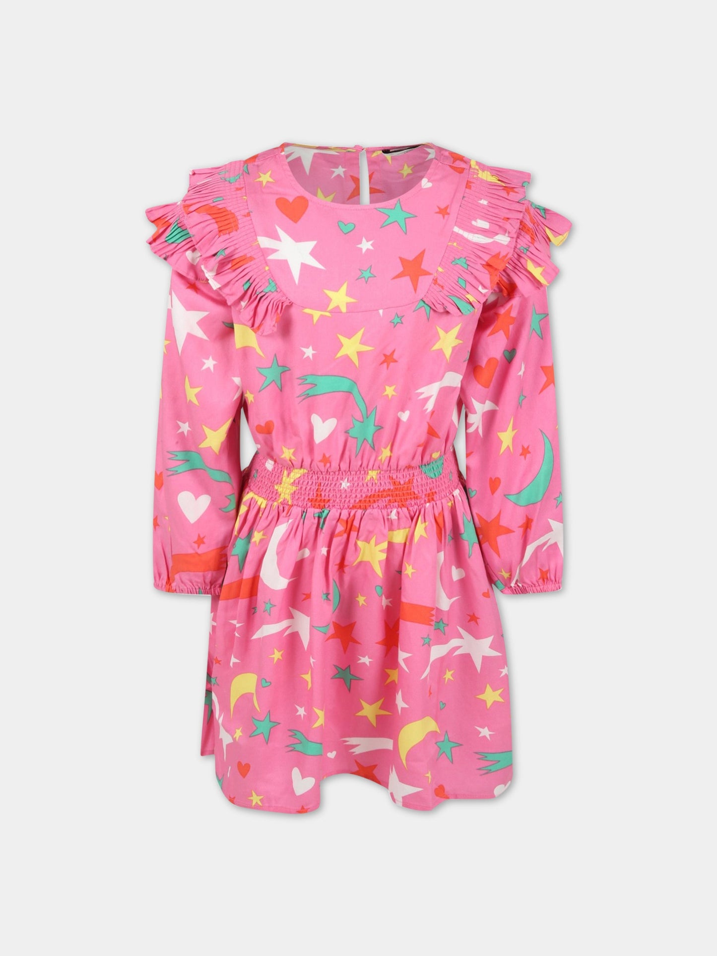 Vestito fucsia per bambina con stelle, cuori e lune colorate,Stella Mccartney Kids,8R1C30 Z0482 511MC