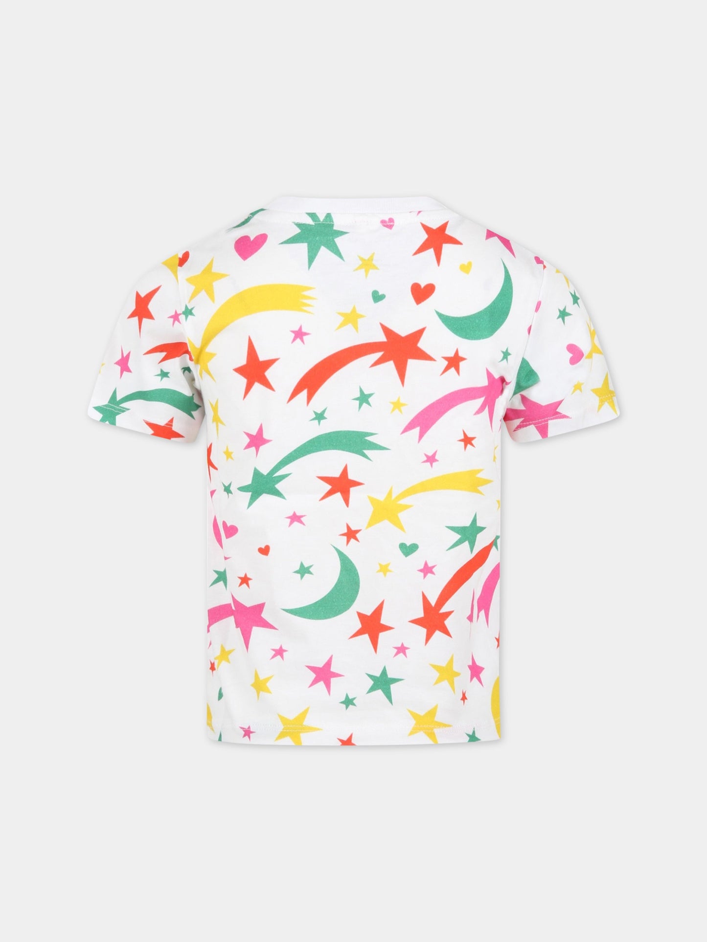 T-shirt bianca per bambini con stelle, cuori e lune,Stella Mccartney Kids,8R8D61 Z0694 100MC