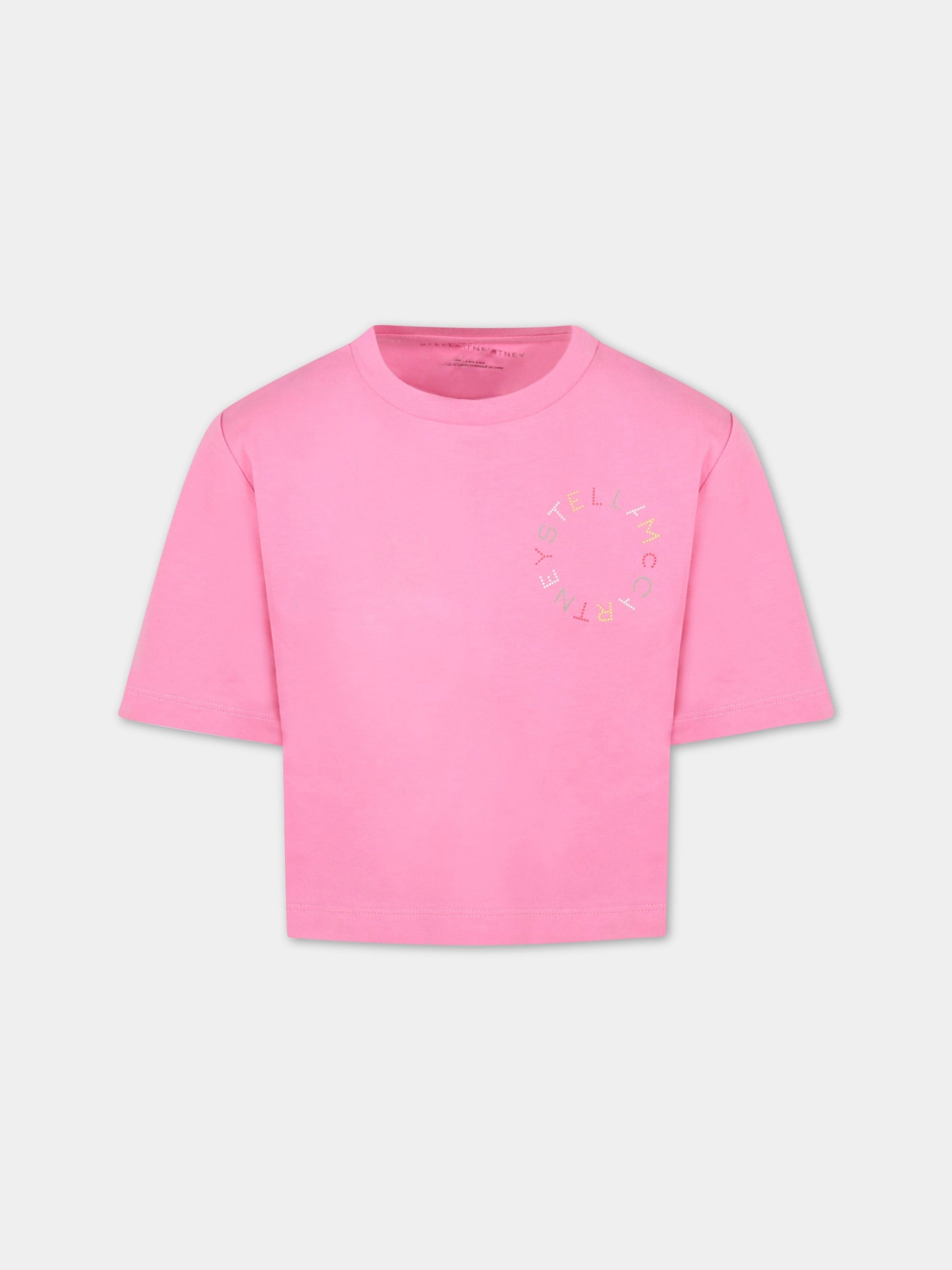 T-shirt rosa per bambina con logo,Stella Mccartney Kids,8R8E01 Z0434 511