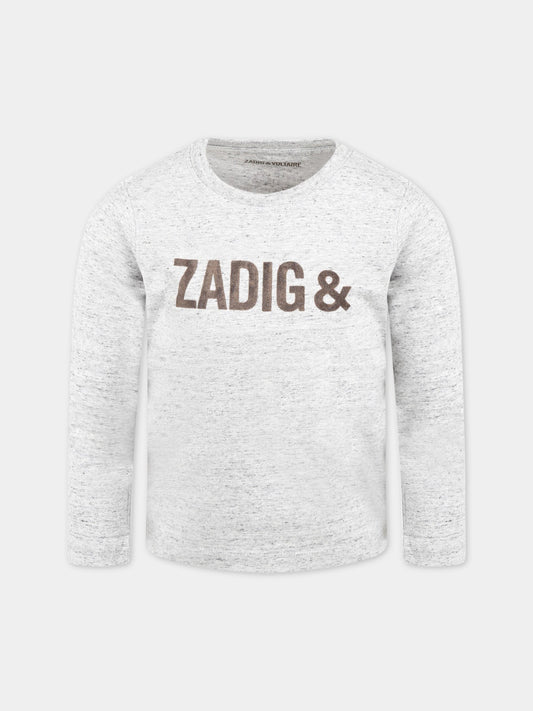 T-shirt grigia per bambino con logo,Zadig & Voltaire Kids,X25334 A35