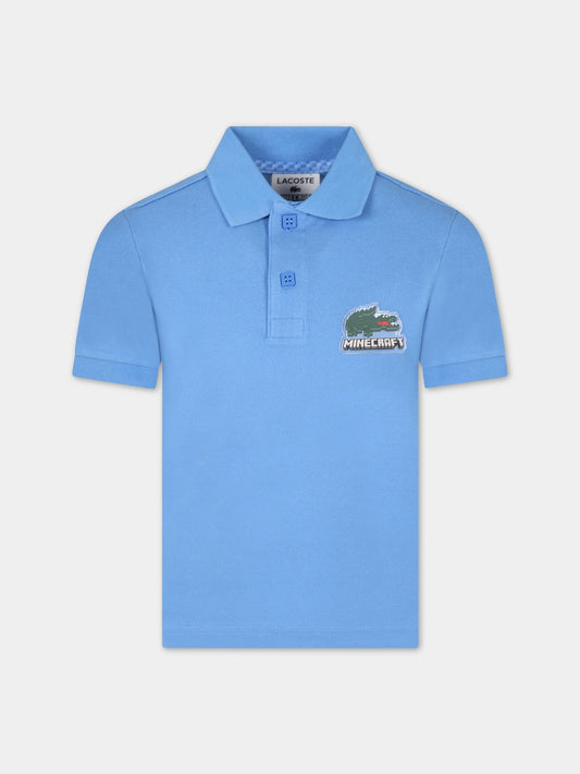 Polo azzurra per bambino con coccodrillo pixelato,Lacoste,PJ3885 L99