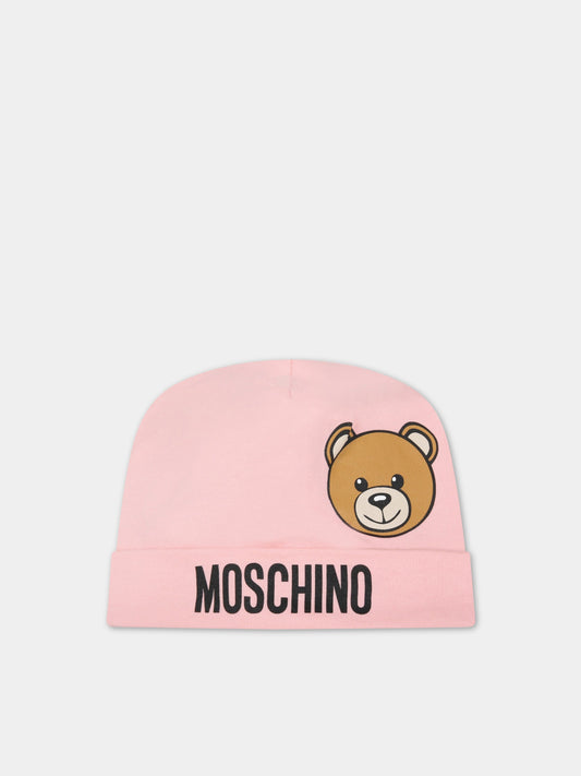 Cappello rosa per neonata con teddy bear,Moschino Kids,MUX047 LDA14 50209