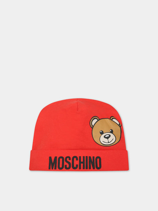 Cappello rosso per neonati con teddy bear,Moschino Kids,MUX047 LDA14 50109