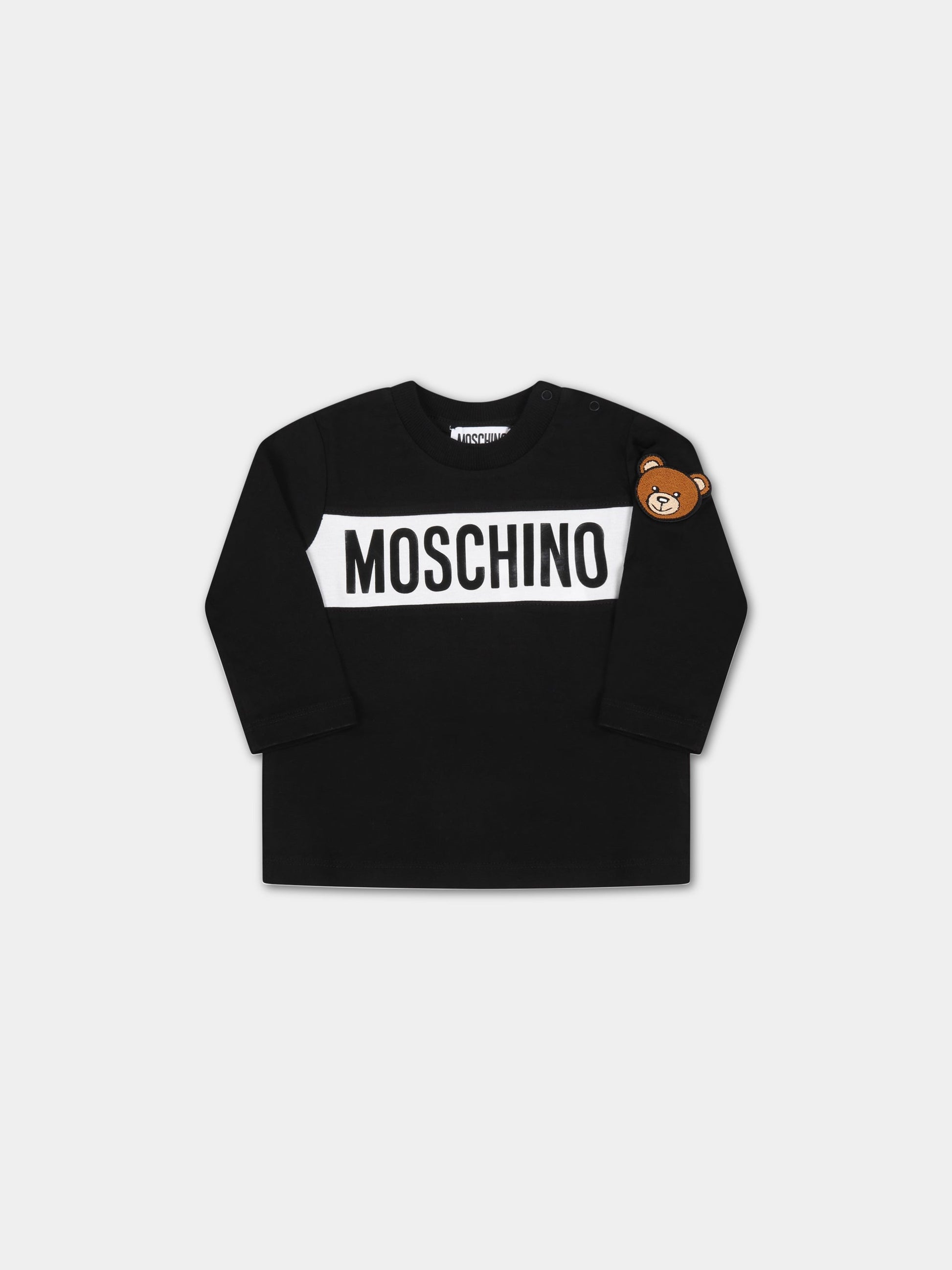 T-shirt nera per neonati con logo,Moschino Kids,MUO00B  LAA10 60100