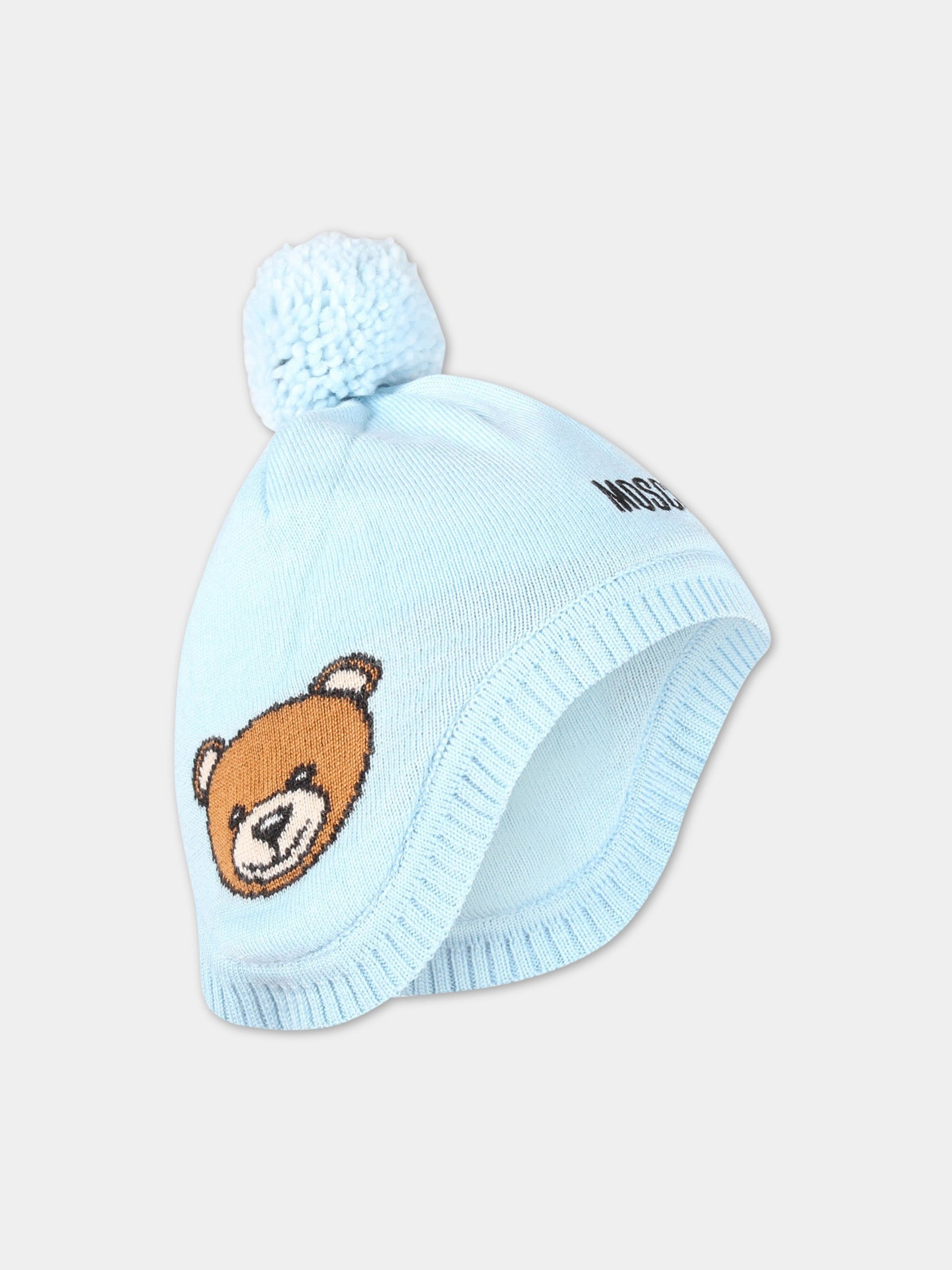 Cappello celeste per neonato con logo,Moschino Kids,MUX044 LHE18 40304