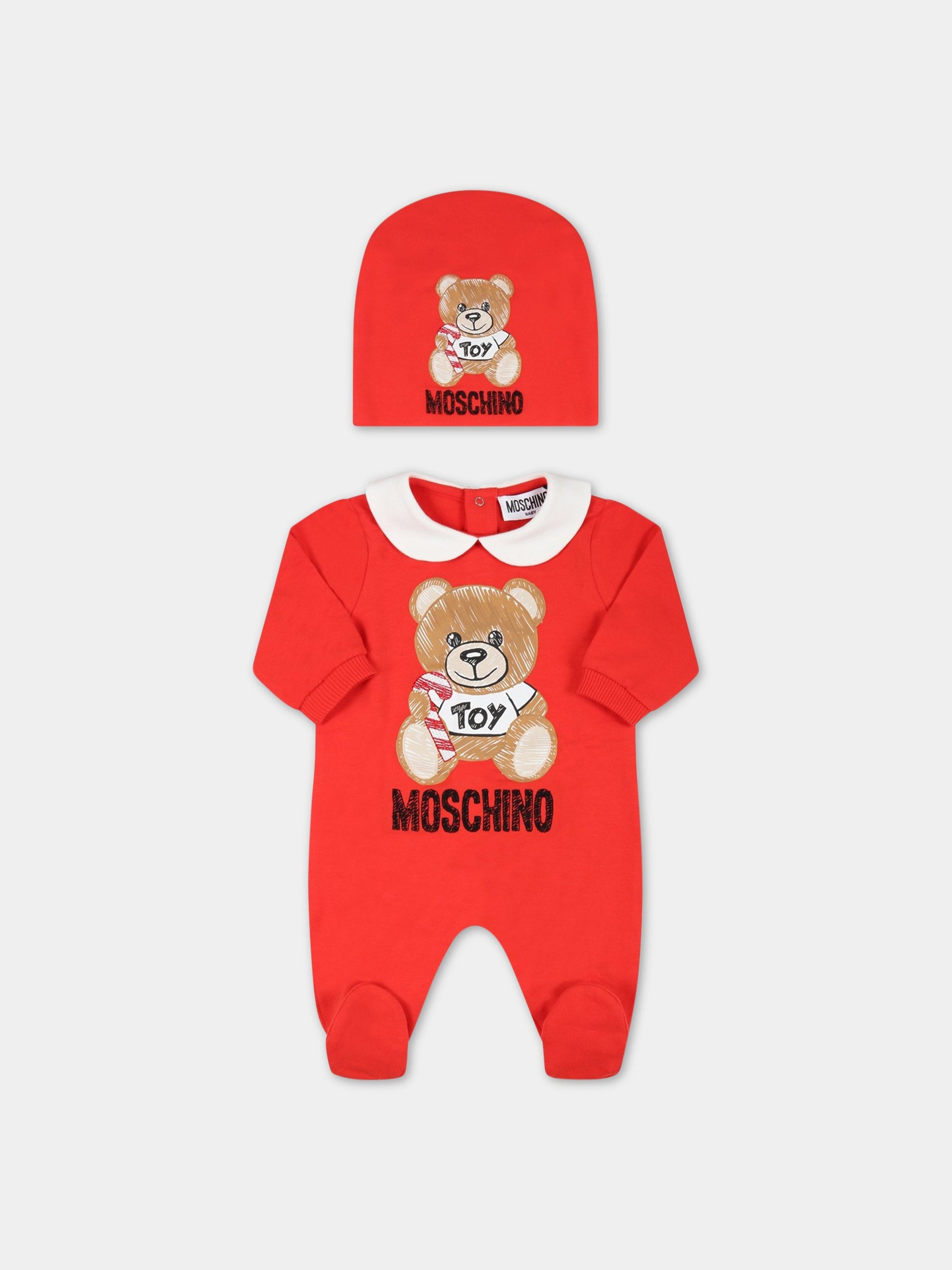 Set rosso per neonati con teddy bear,Moschino Kids,MNY026 LDA14 50109