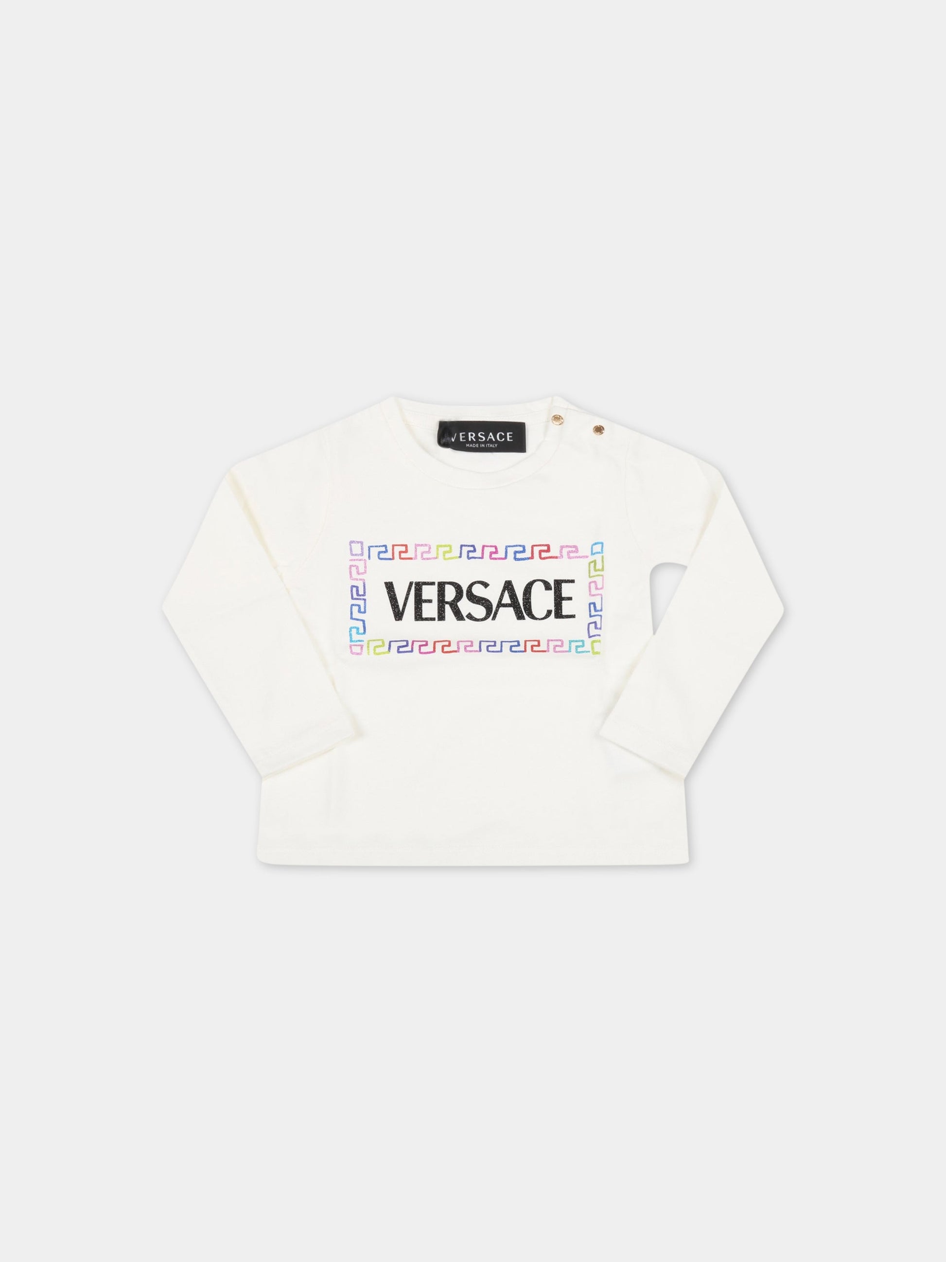 T-shirt bianca per neonata con logo,Versace,1001656 1A04709 2W070 AY0034