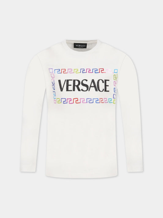 T-shirt bianca per bambina con logo,Versace,1001740 1A04709 2W070 AY0034