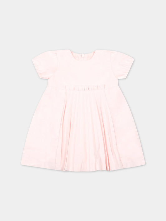 Vestito rosa per neonata con dettagli plissettati e logo,Tartine Et Chocolat,TV30171 31