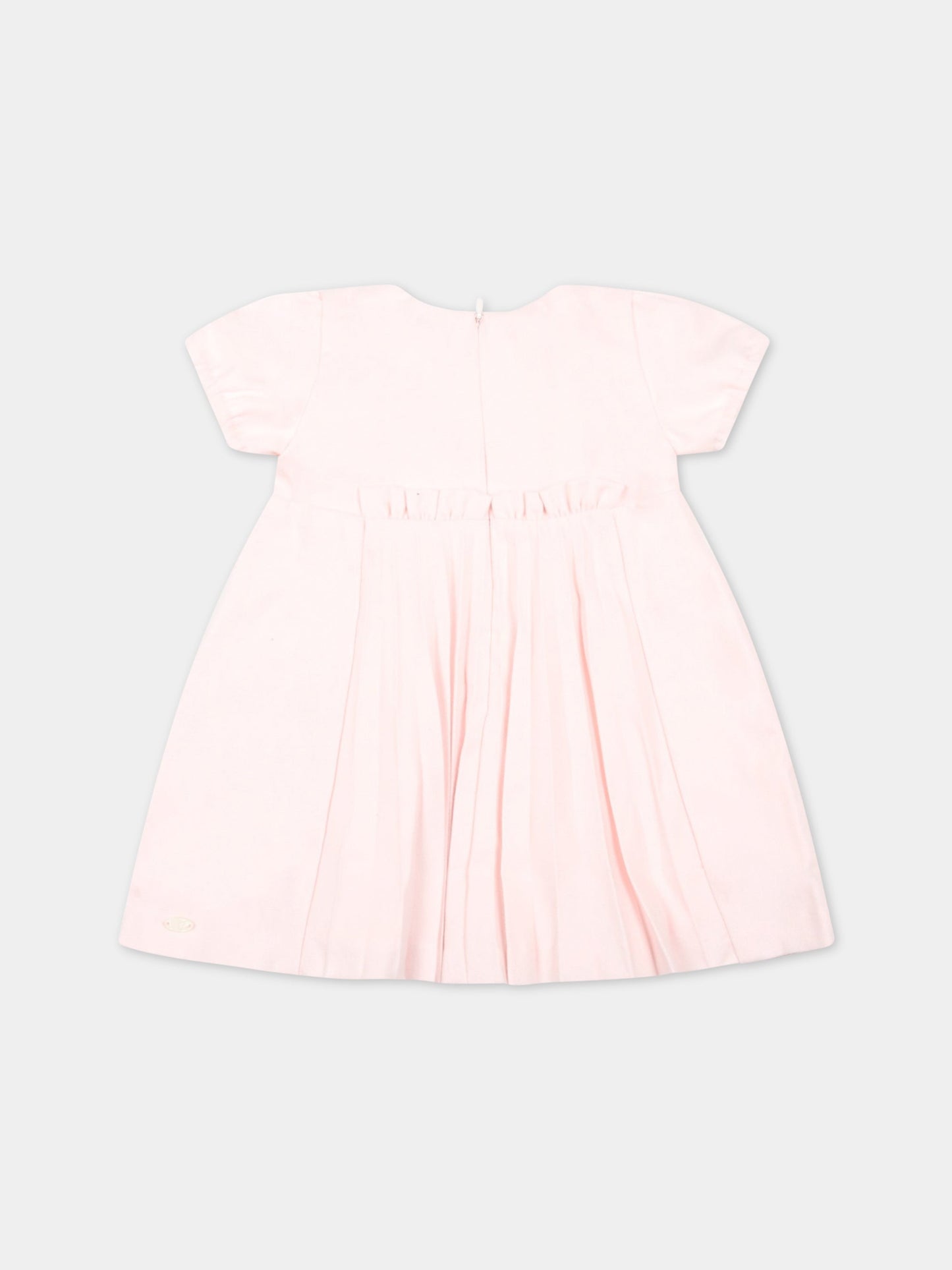 Vestito rosa per neonata con dettagli plissettati e logo,Tartine Et Chocolat,TV30171 31