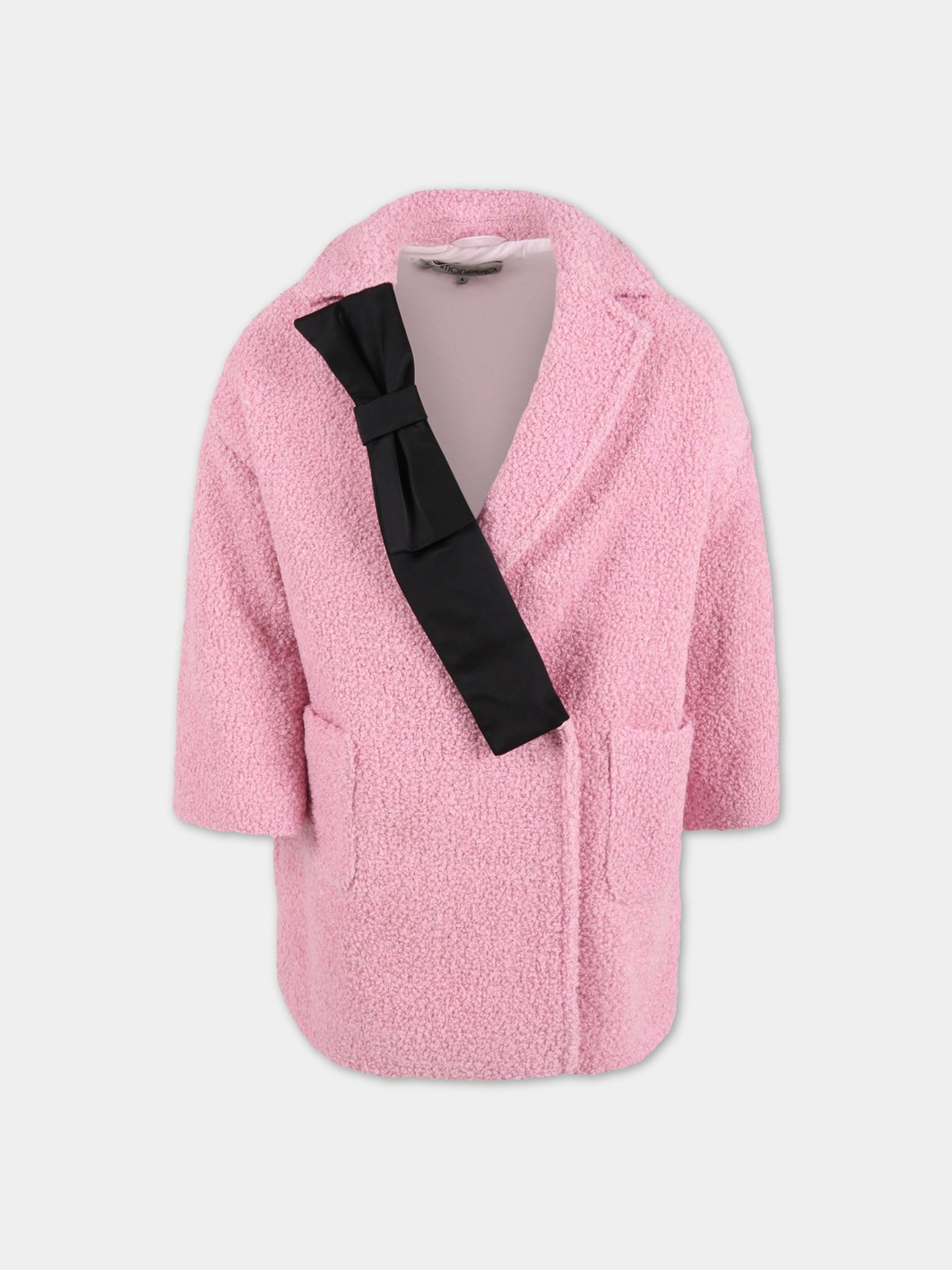 Cappotto rosa per bambina con fiocco,Simonetta,1R2A70 E0083 510