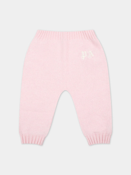 Pantaloni rosa per neonata con logo bianco,Palm Angels,PGXQ001F22KNI0013301