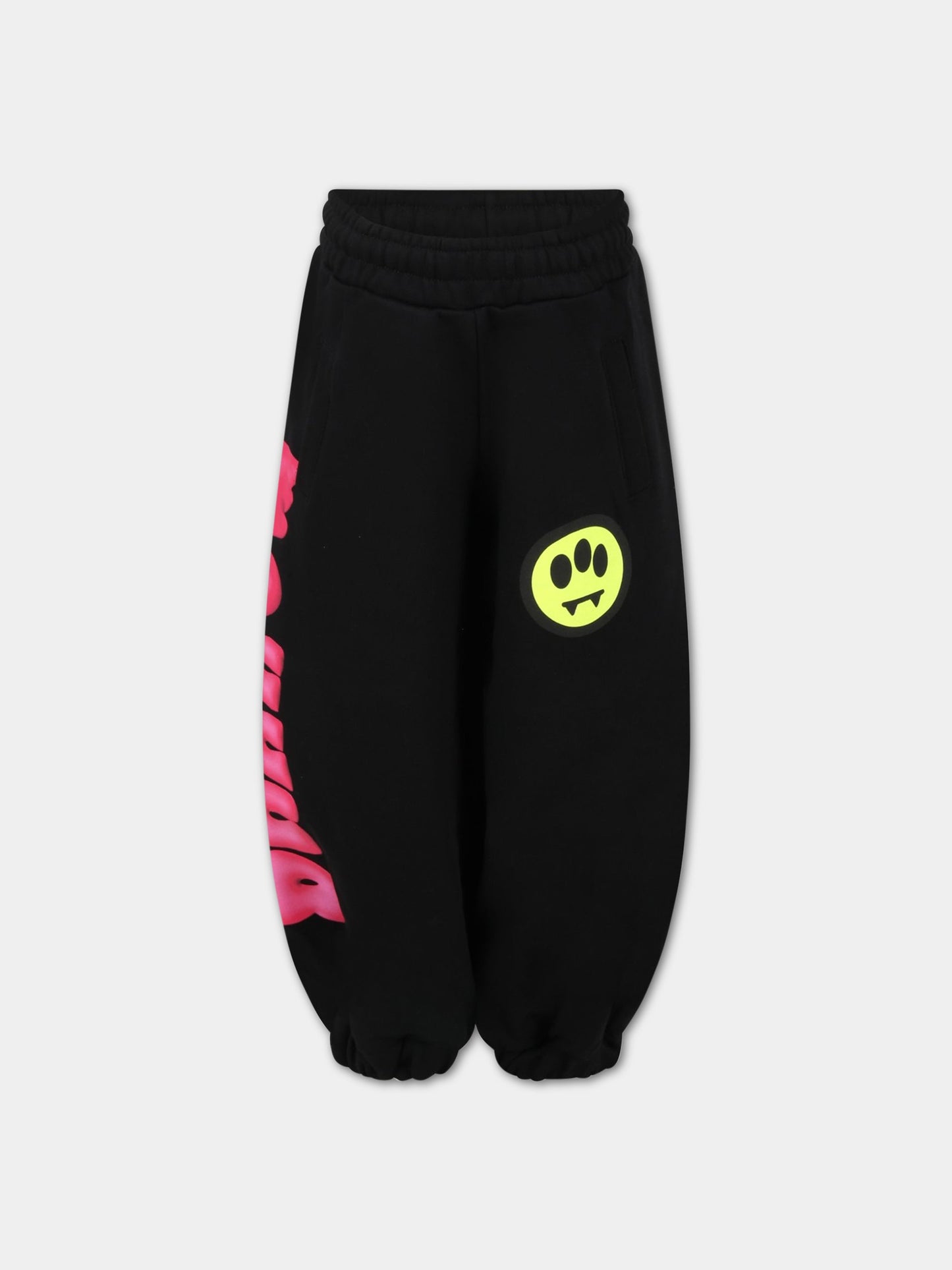 Pantaloni neri da tuta per bambina con logo fucsia,Barrow,032145 110