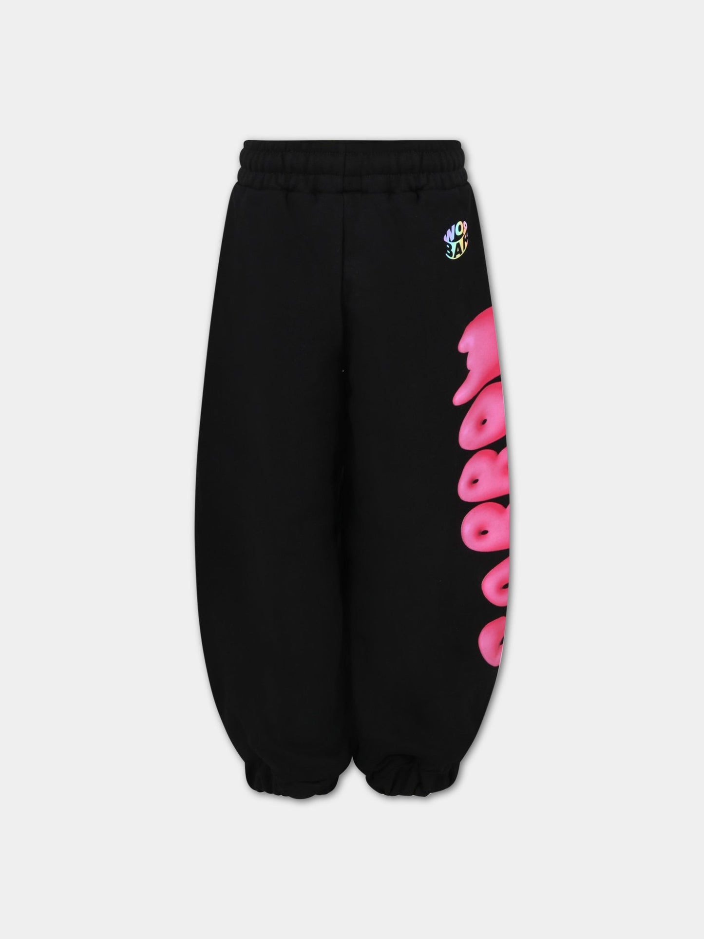 Pantaloni neri da tuta per bambina con logo fucsia,Barrow,032145 110