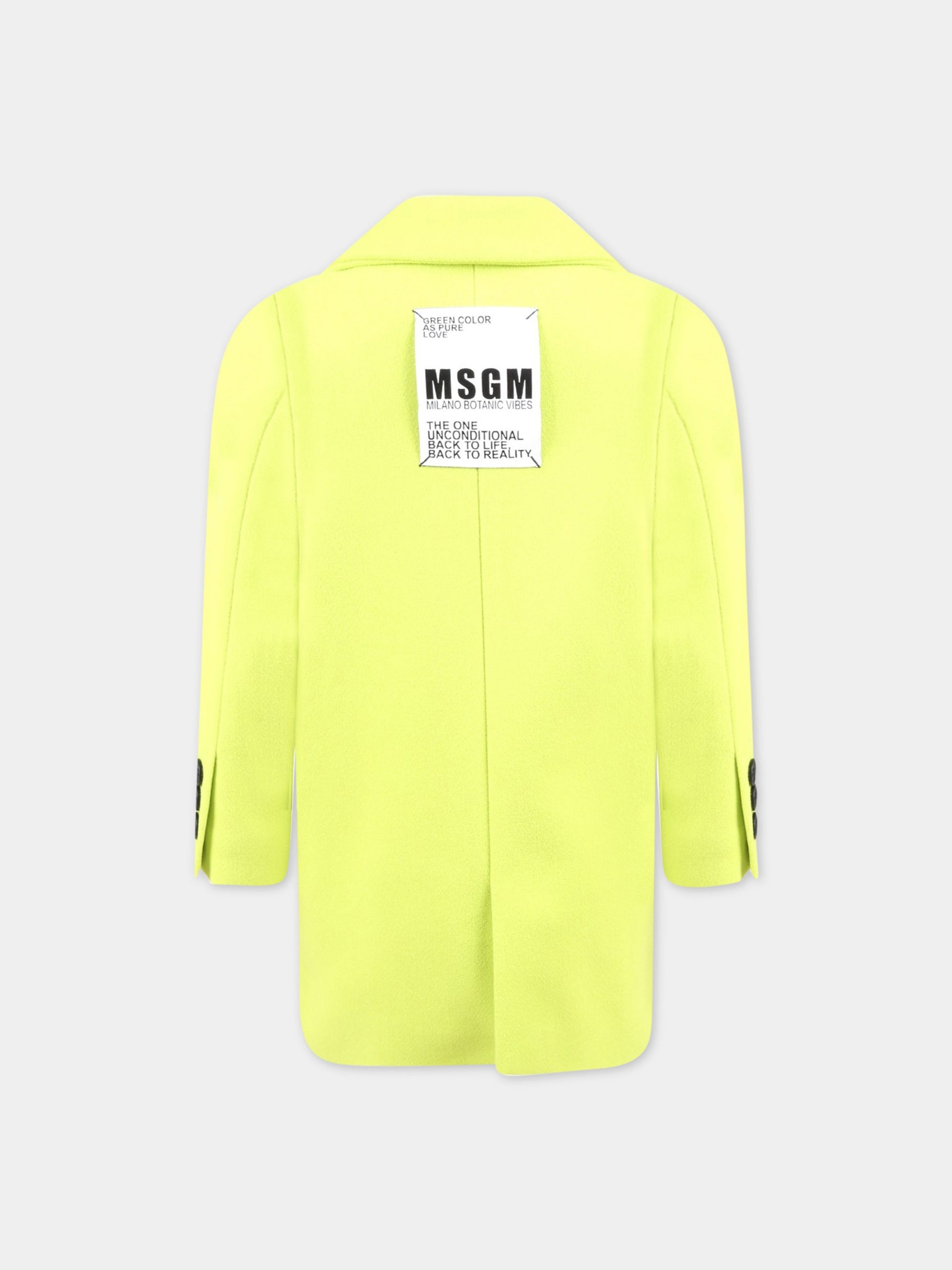 Cappotto verde lime per bambina,Msgm Kids,MS029191 086