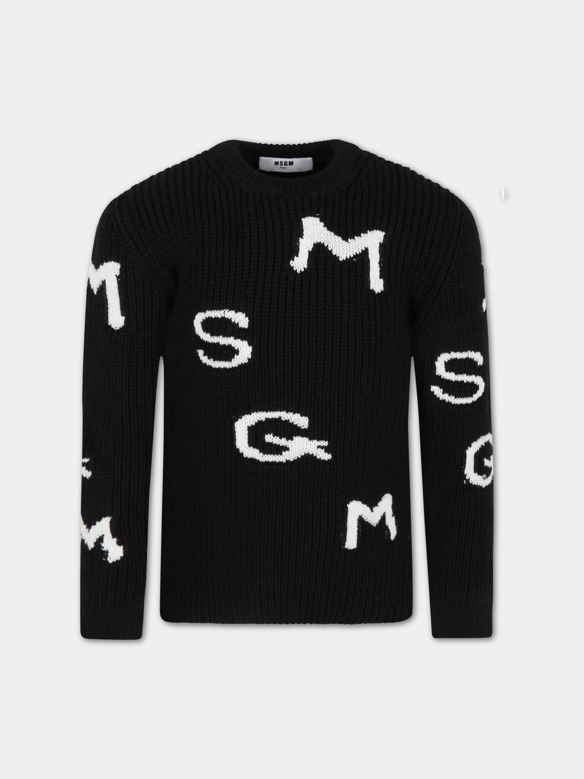 Maglione nero per bambini con loghi,Msgm Kids,MS029251 110