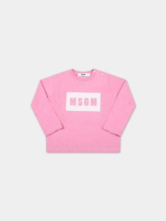 T-shirt rosa per neonata con logo,Msgm Kids,MS029106 042