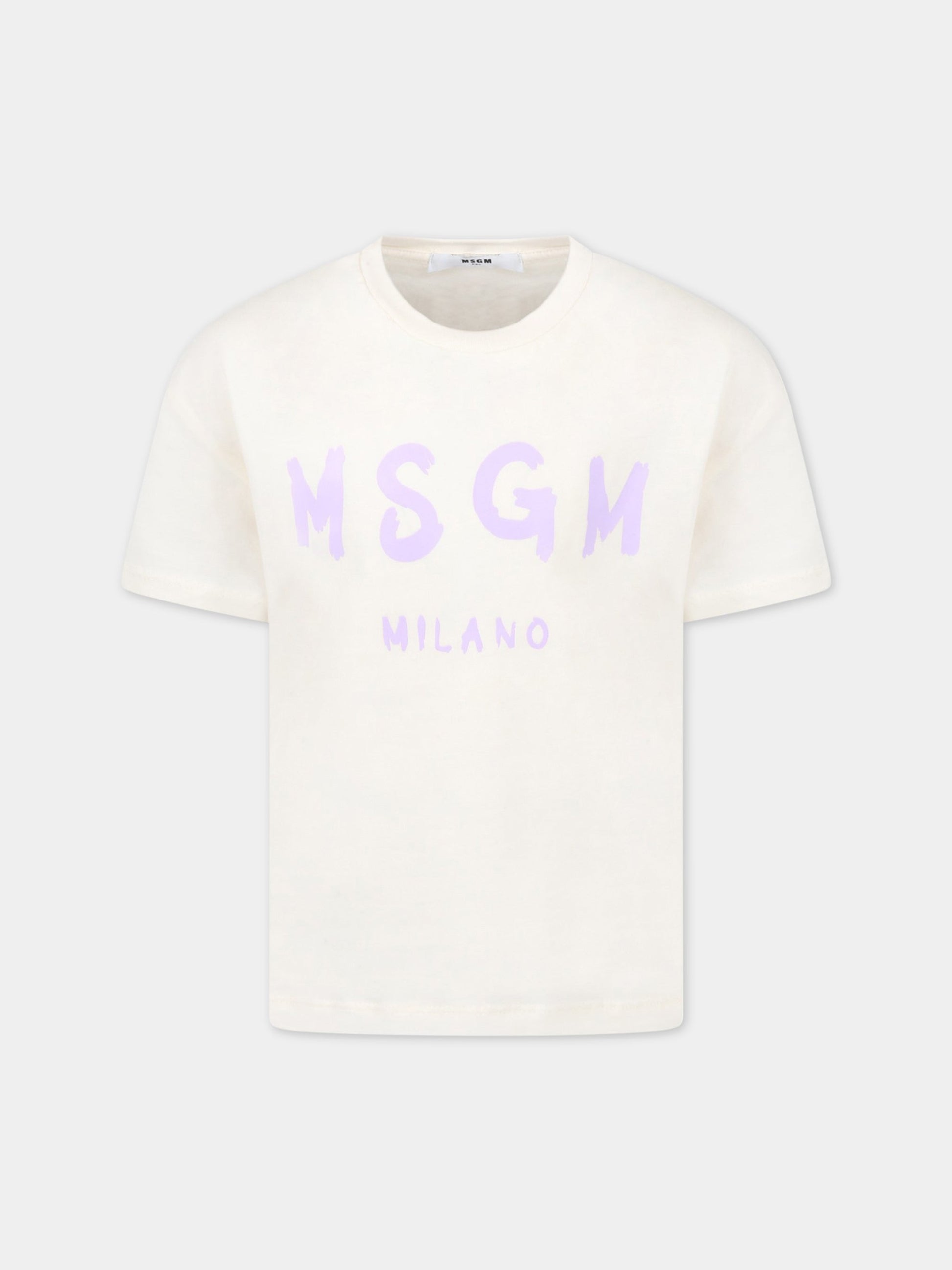 T-shirt avorio per bambina con logo,Msgm Kids,MS029080 013