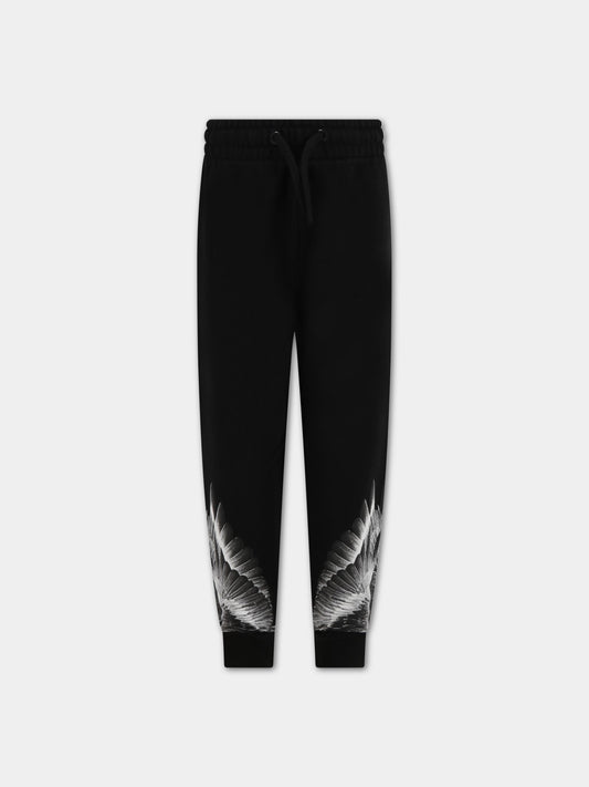 Pantalone nero per bambino con iconiche ali,Marcelo Burlon Kids,CBCH001F22FLE0061009