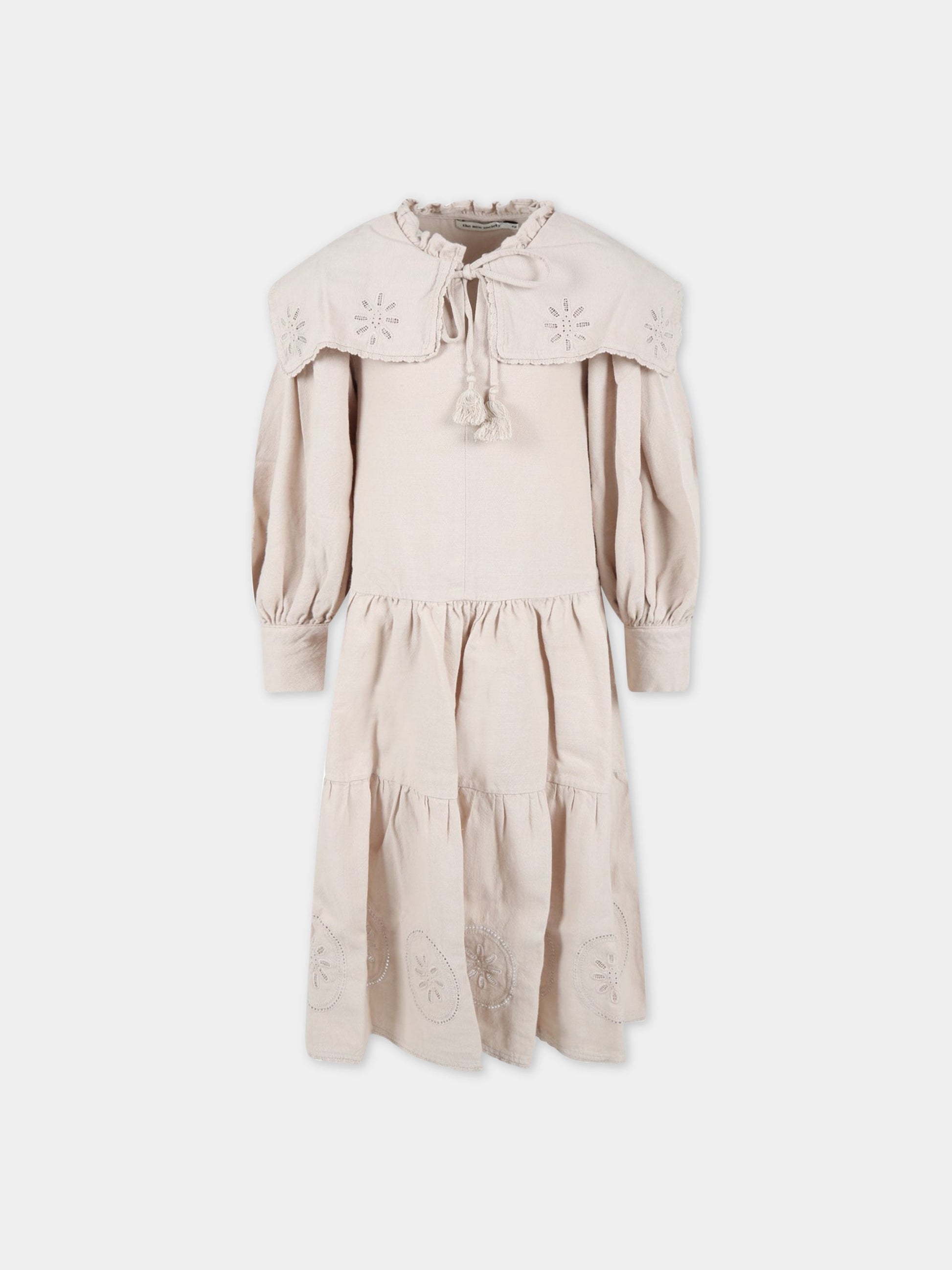 Vestito beige per bambina con ricami,The New Society,W22-K/WV04-GERALDINE