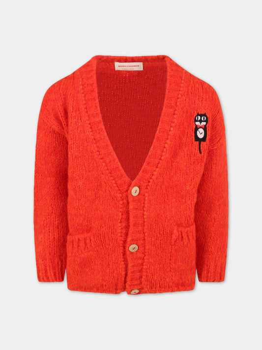 Cardigan rosso per bambini con gatto,Bobo Choses,222AC115