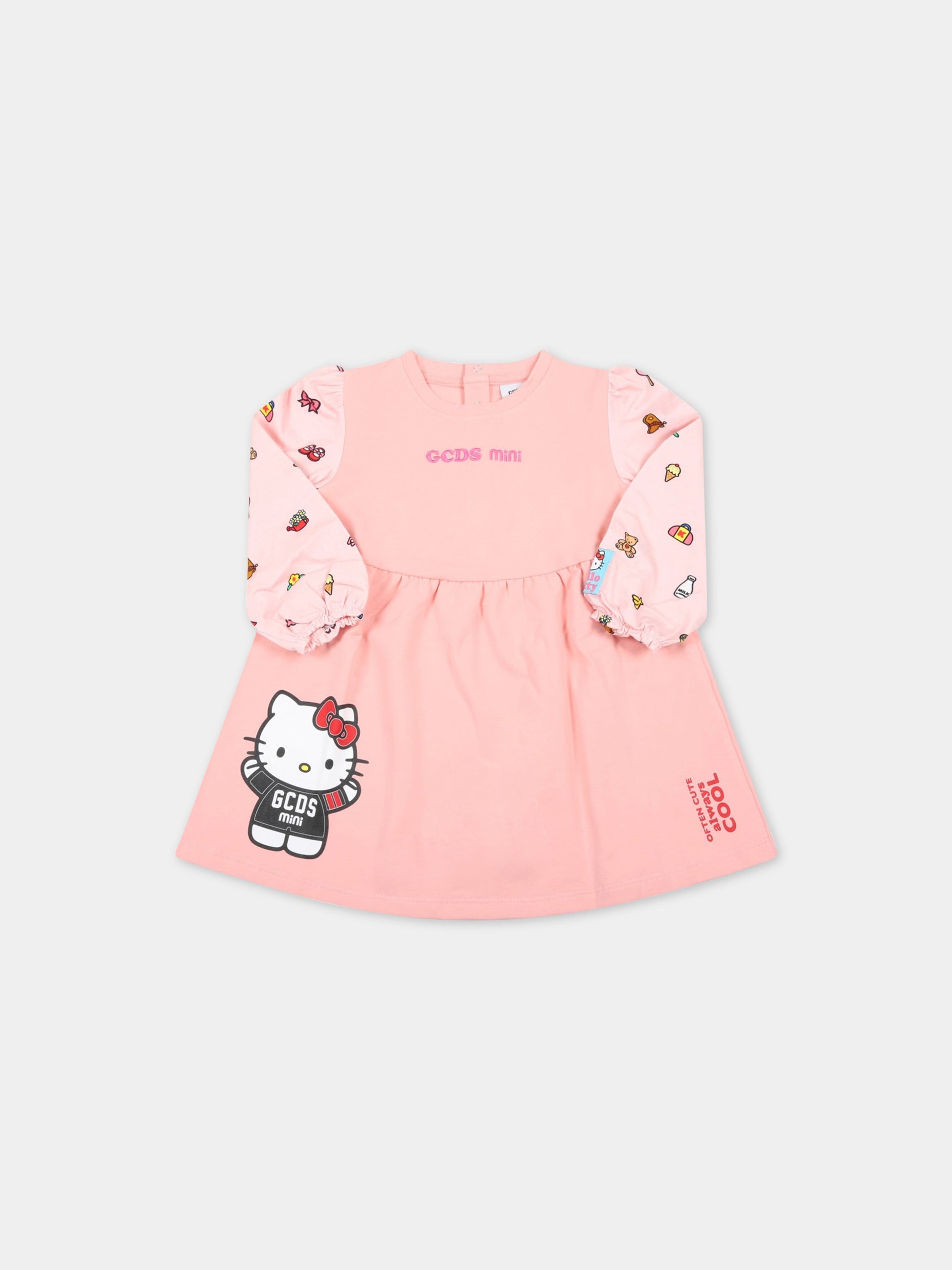 Vestito rosa per neonata con Hello Kitty e logo,Gcds Kids,GDV006 LDA17 QUARTZ PI