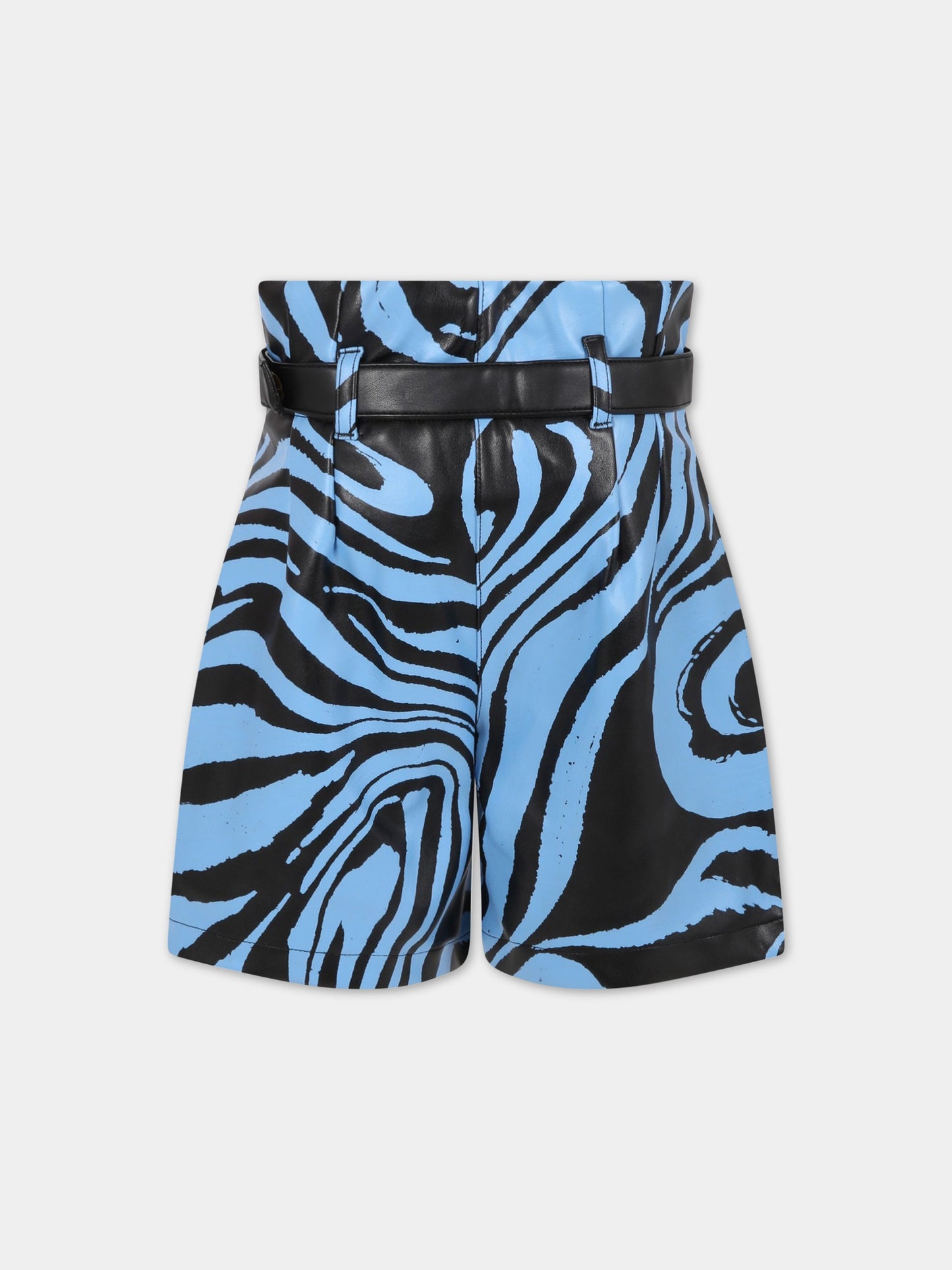 Shorts azzurri per bambina con stampa zebrata,Philosophy,PJBE60 PE65 ZEBRA KHUNI2D080