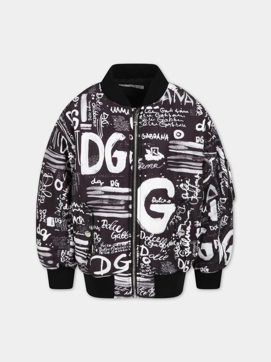 Piumino nero per bambino con loghi,Dolce & Gabbana Kids,L4JB4X ISMC4 HNSAA