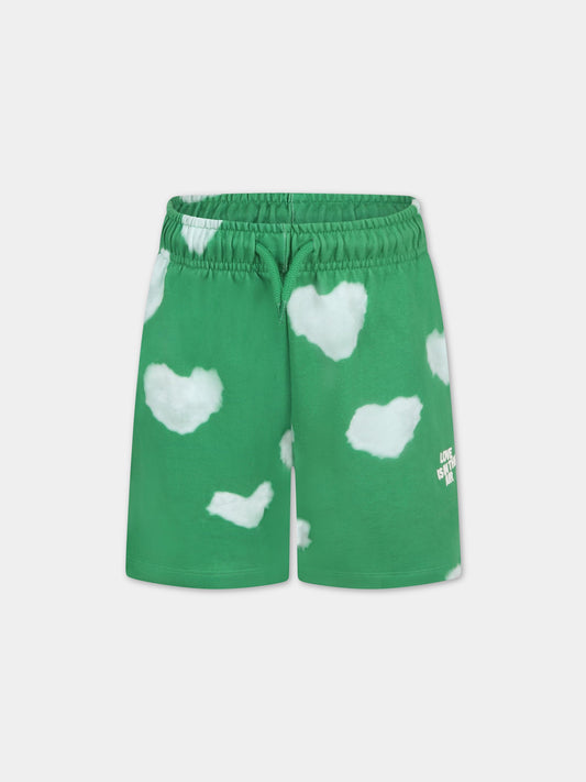 Shorts verdi per bambini con iconiche nuvole bianche,Rainbow Clouds,ADIAN 6707