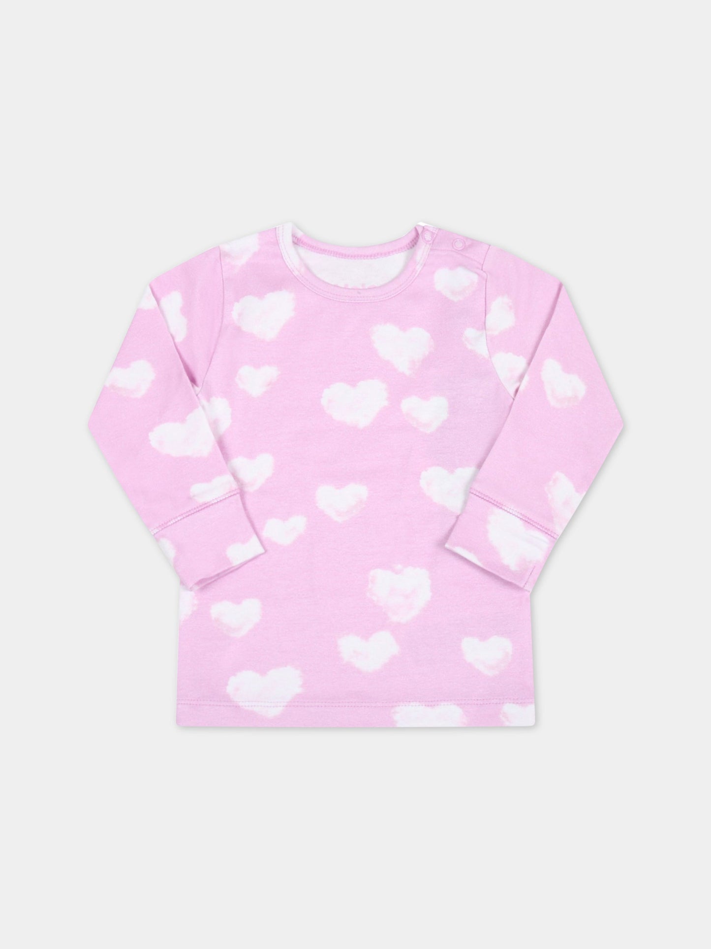 T-shirt rosa per neonati con iconiche nuvole bianche,Rainbow Clouds,ERICA 6705