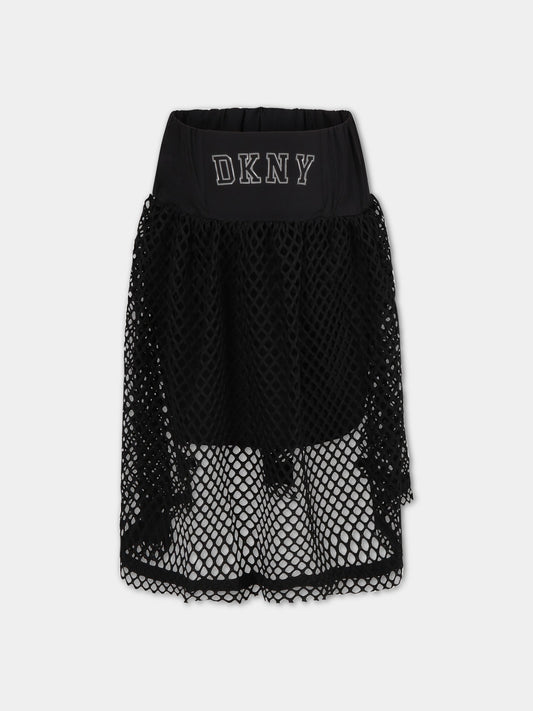 Gonna nera per bambina con logo,Dkny,D33590 09B