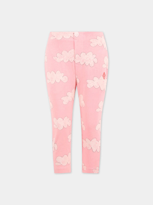 Pantaloni rosa da tuta per bambina con nuvole e logo rosso,The Animals Observatory,S23024 152