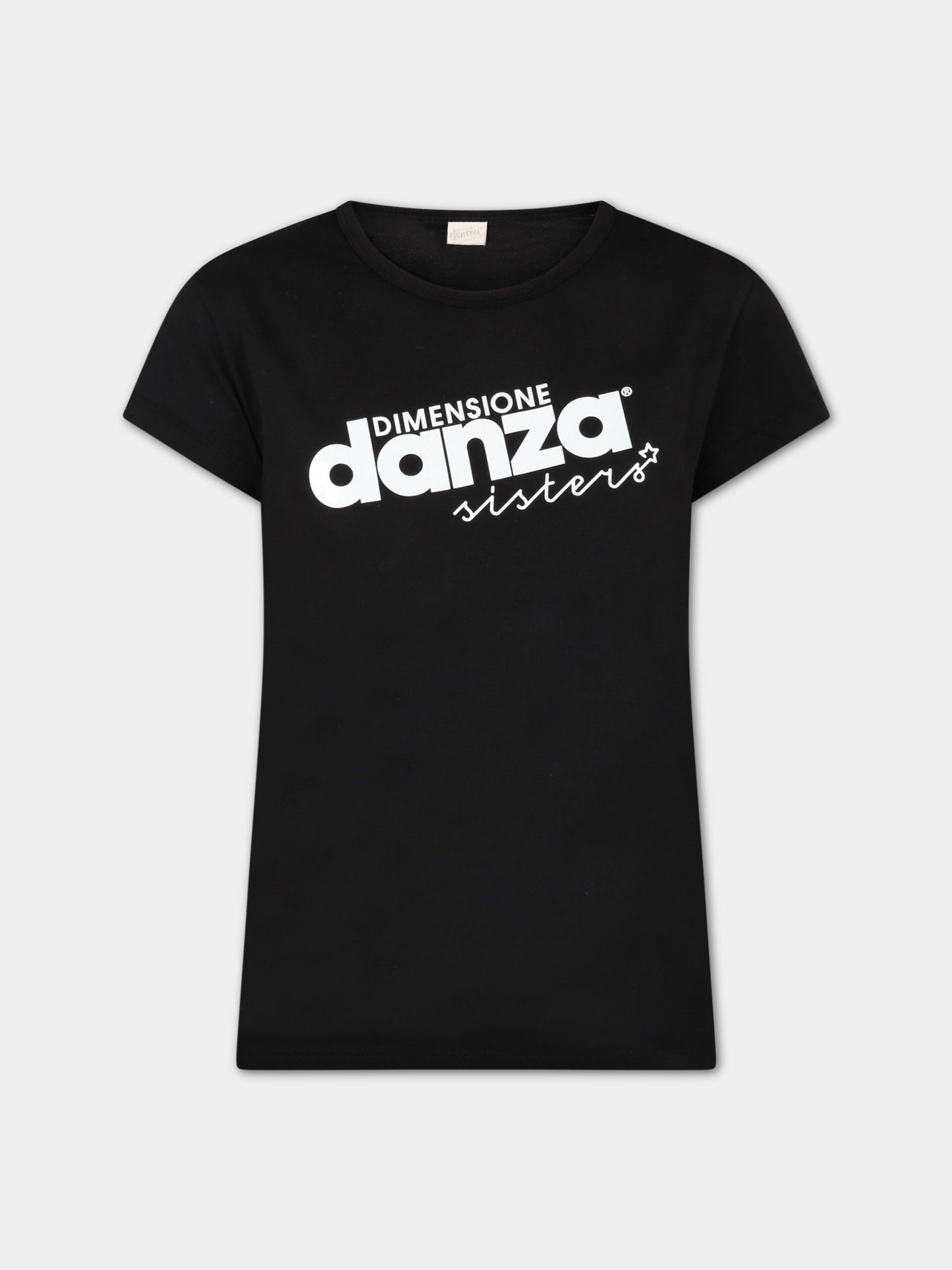 T-shirt nera per bambina con logo bianco,Dimensione Danza,031151 110