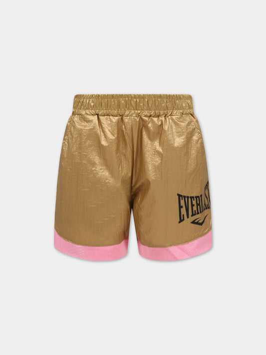 Shorts dorati per bambina con logo nero,Everlast,031090 200