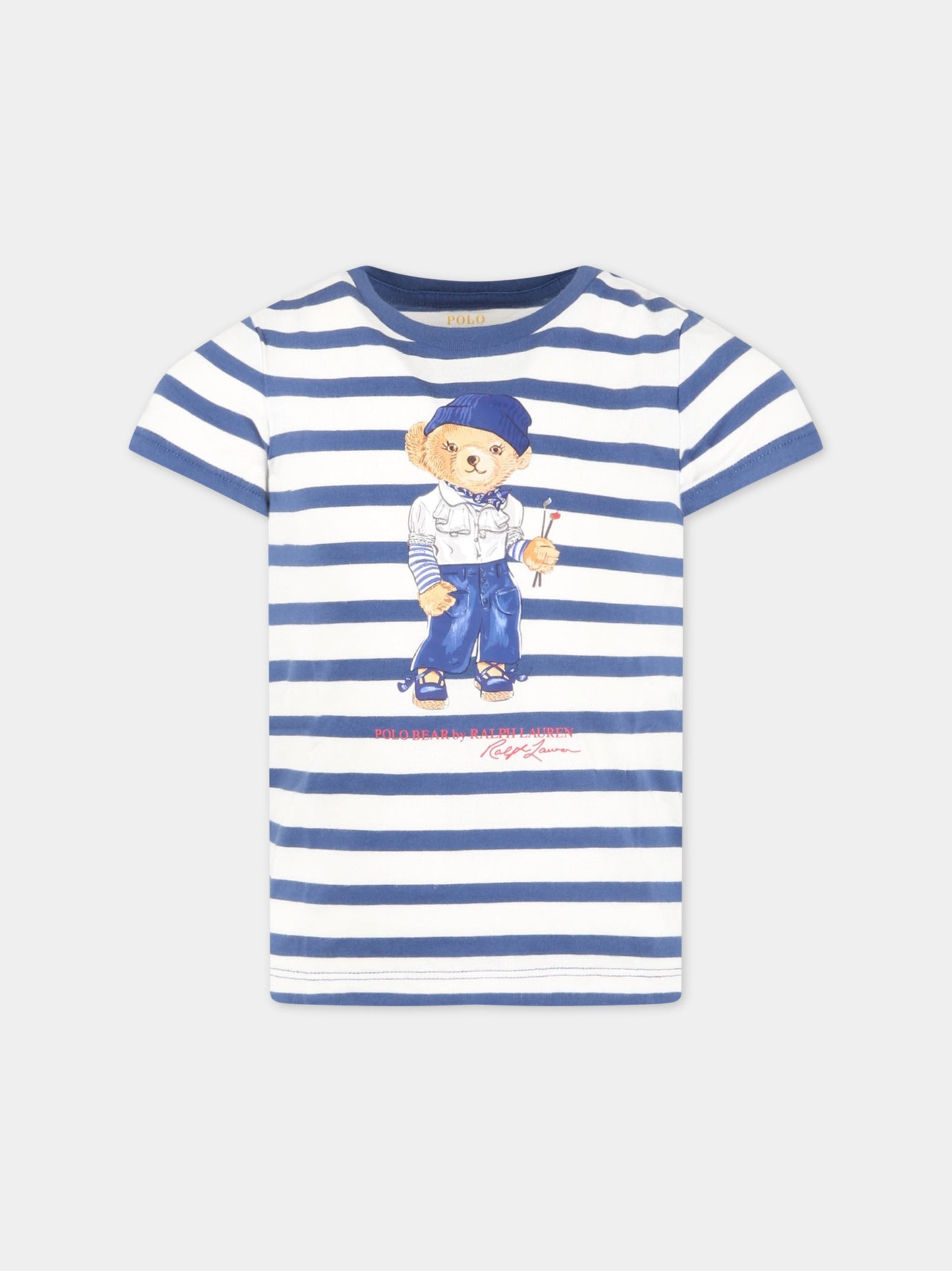 T-shirt multicolor per bambina con Polo Bear e logo rosso,Ralph Lauren Kids,891323001