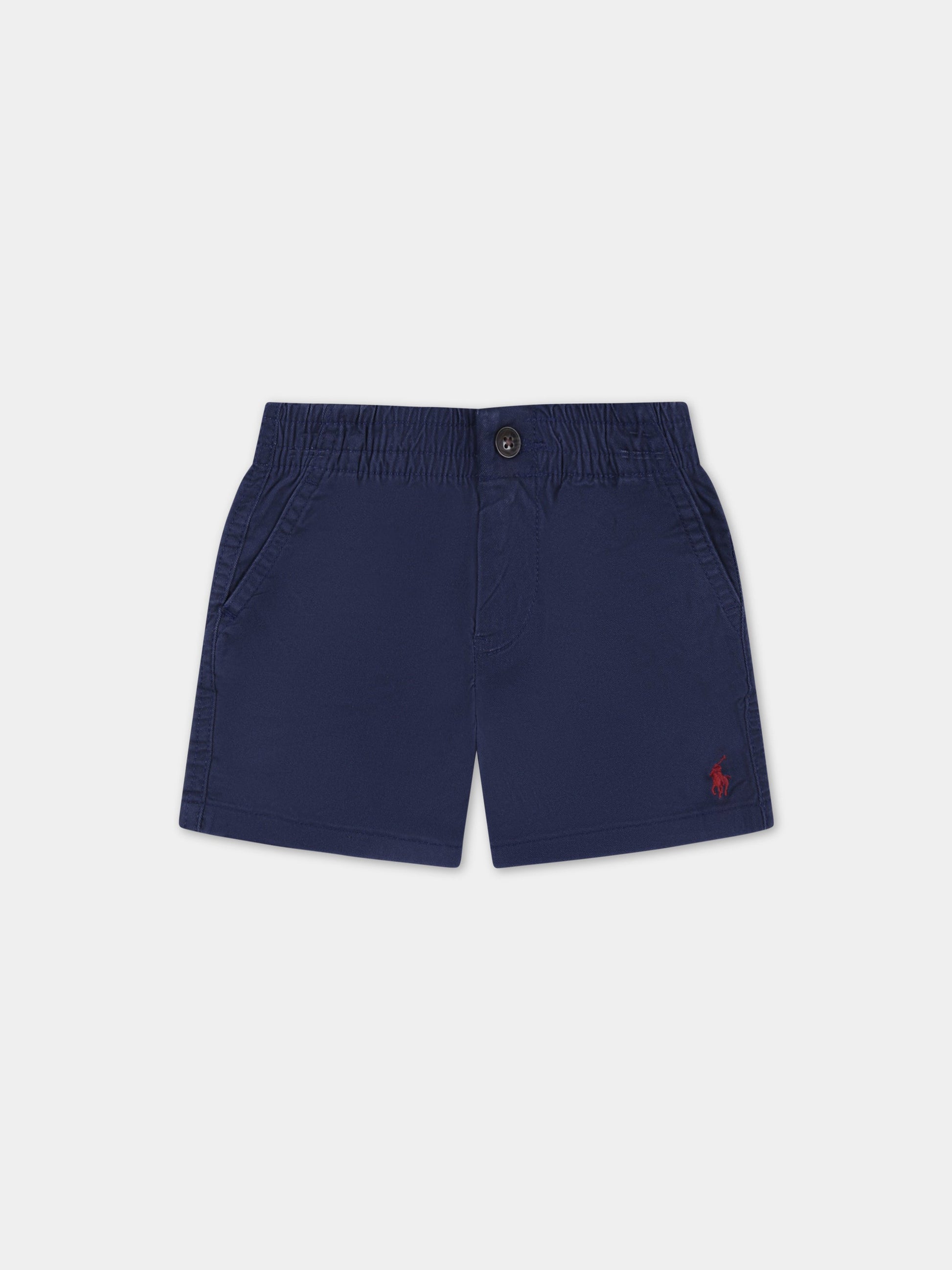 Shorts blu per neonato con pony rosso ricamato,Ralph Lauren Kids,855350011